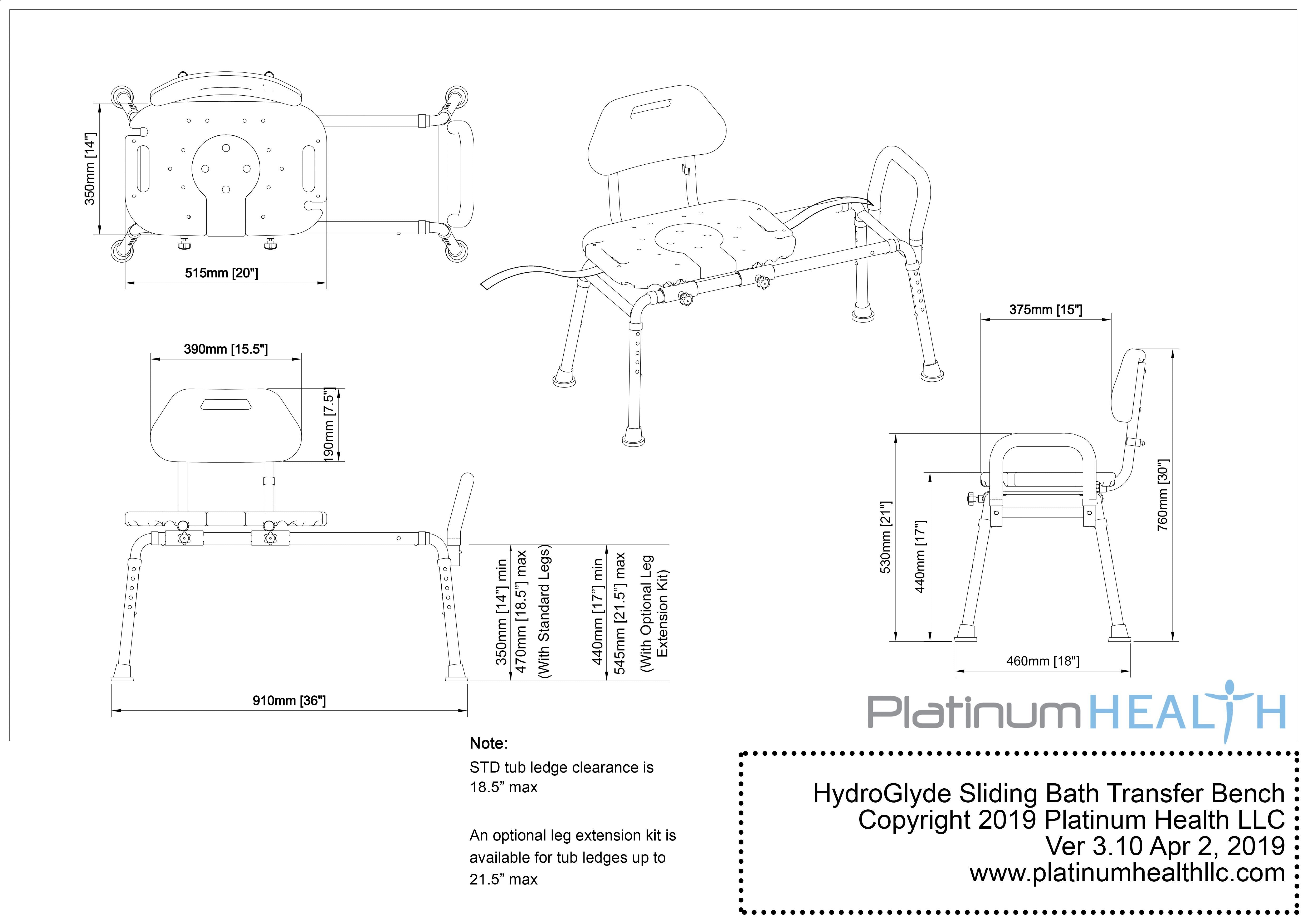HydroGlyde Premium Sliding Bath Transfer Bench with Cutout - Safe Shower Chair for Elderly & Disabled - Non-Slip Mobility Aid for Bathroom Safety & Independence (Ideal for Post-Surgery Recovery & Home Care)