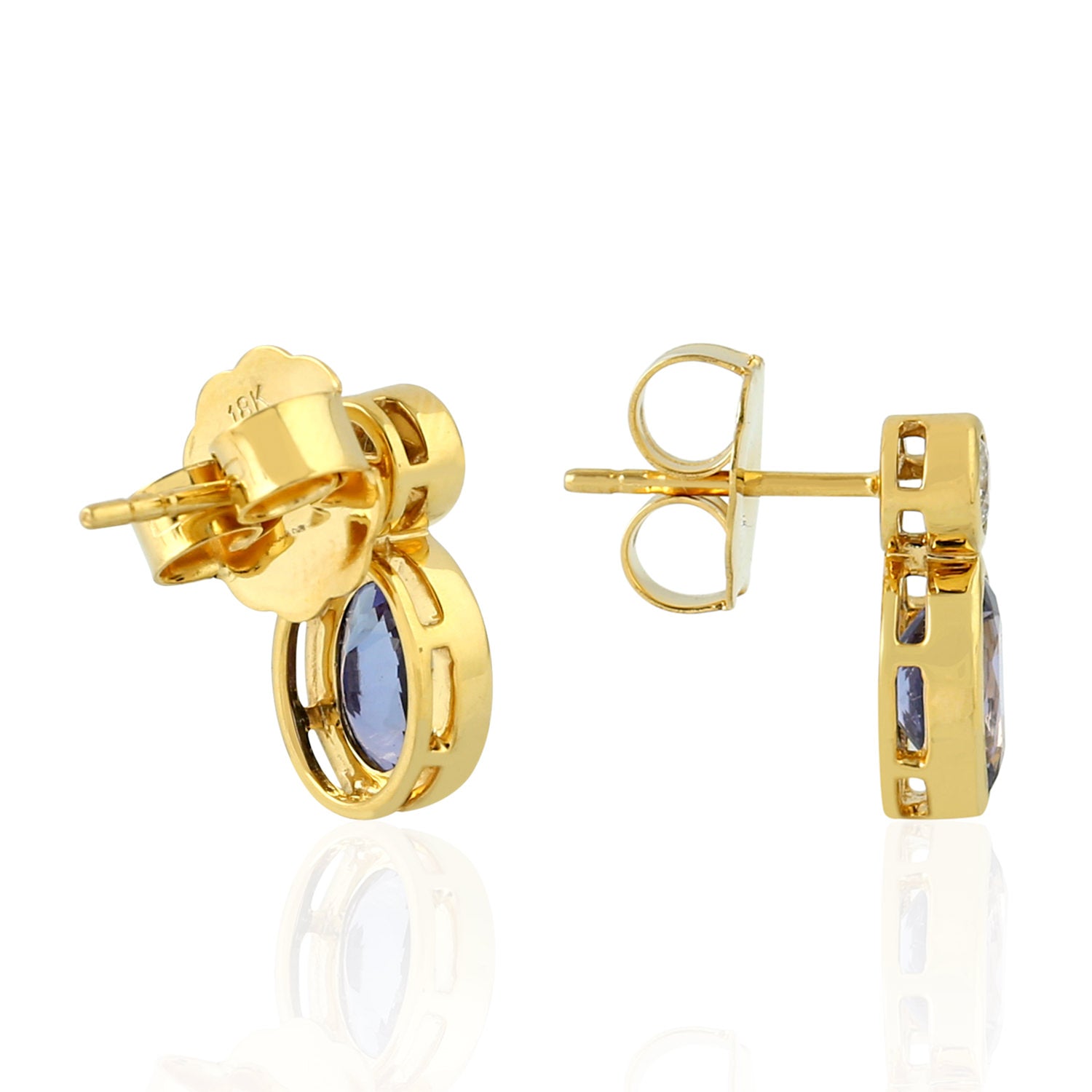 18K Yellow Gold Tanzanite Bezel Diamond Dangle Earrings for Women | Elegant Drop Earrings with Tanzanite Gemstone & Diamond Accents | Perfect for Weddings, Parties & Special Occasions