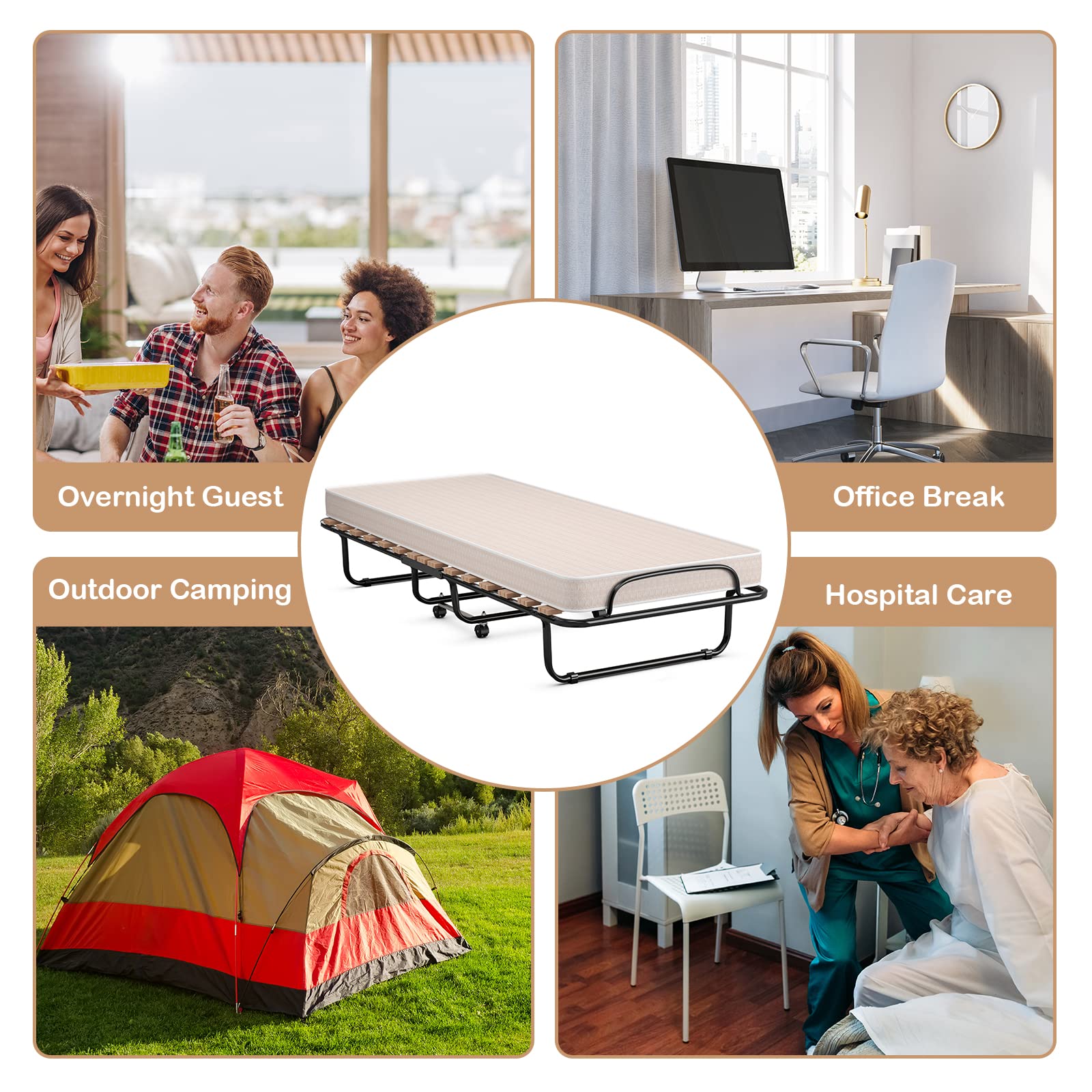RELAX4LIFE Foldable Guest Bed with Memory Foam Mattress - 75