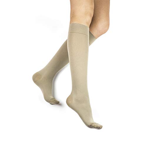 Rejuva Coolmax Compression Knee High Socks for Women & Men - Breathable Support Socks for Running, Travel, Nursing - Khaki Color, Large Size (3 Pairs)
