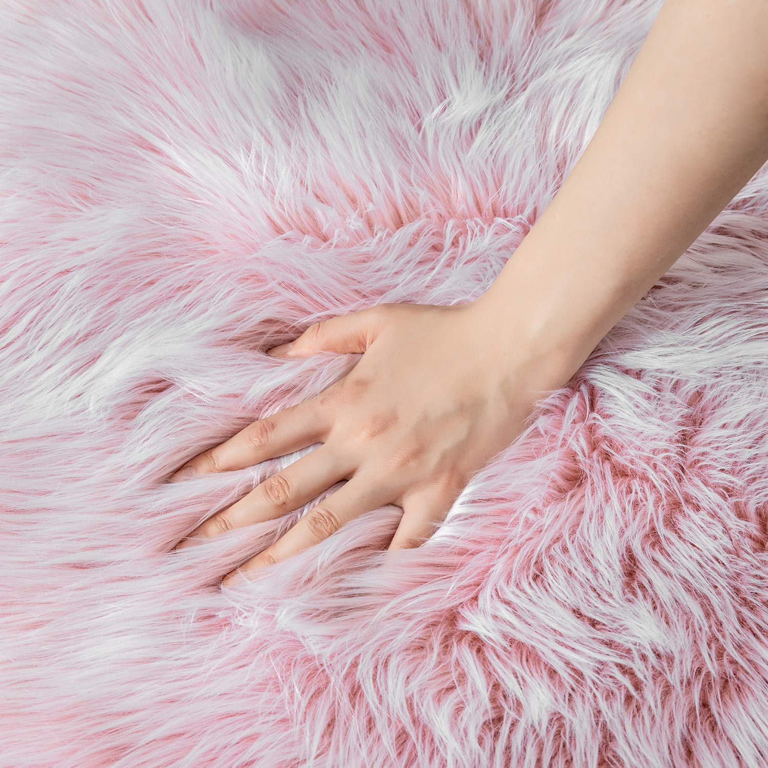 Premium Fluffy Faux Fur Rug - Ultra Soft 3x3 Feet Round Shaggy Area Rug with Non-Slip Frosted Bottom | Machine Washable Pink Fuzzy Carpet for Nursery, Bedroom, Kids Room & Living Room Decor | Cozy Floor Mat for Winter Warmth, Playroom Comfort & Home Aesthetic Enhancement