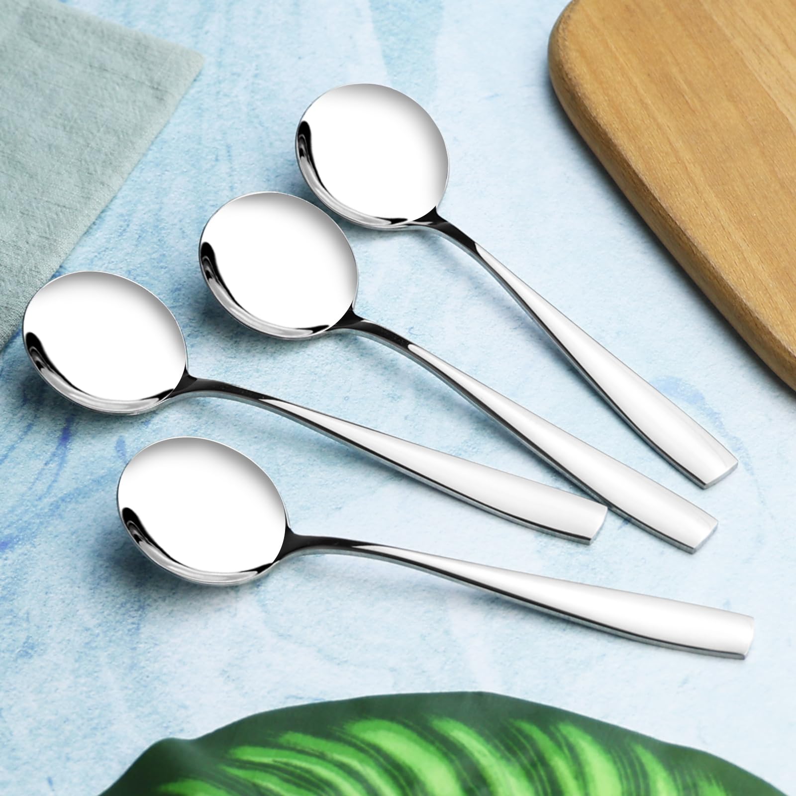12-Piece Stainless Steel Round Soup Spoons Set - 7.2 Inch Bouillon Spoons for Dining, Restaurants & Elegant Table Settings