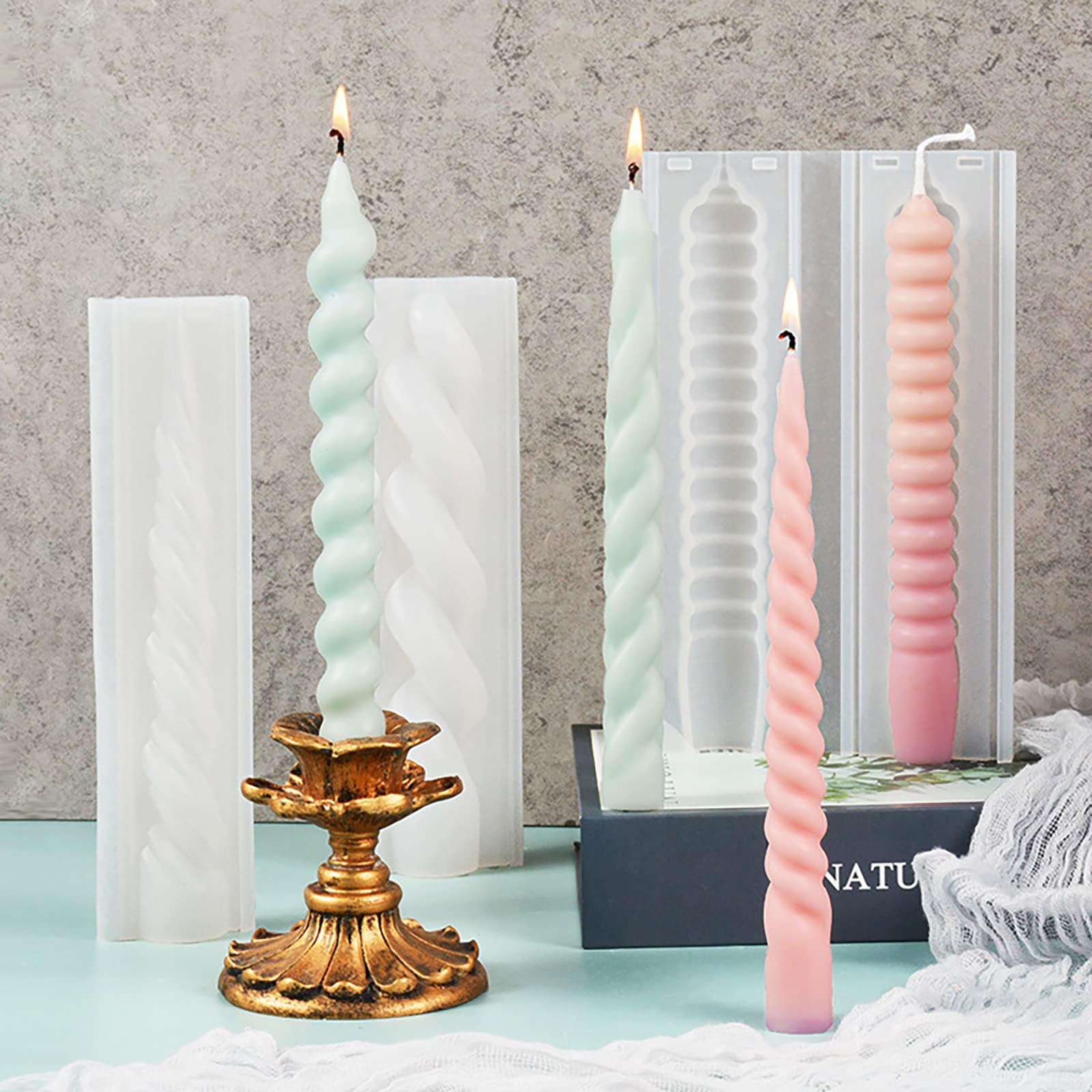 8-Piece Spiral Candle Molds Set - DIY Cylinder, Pillar, Clay & Resin Casting Molds for Candle Making, Soap Crafting & Home Decor Projects