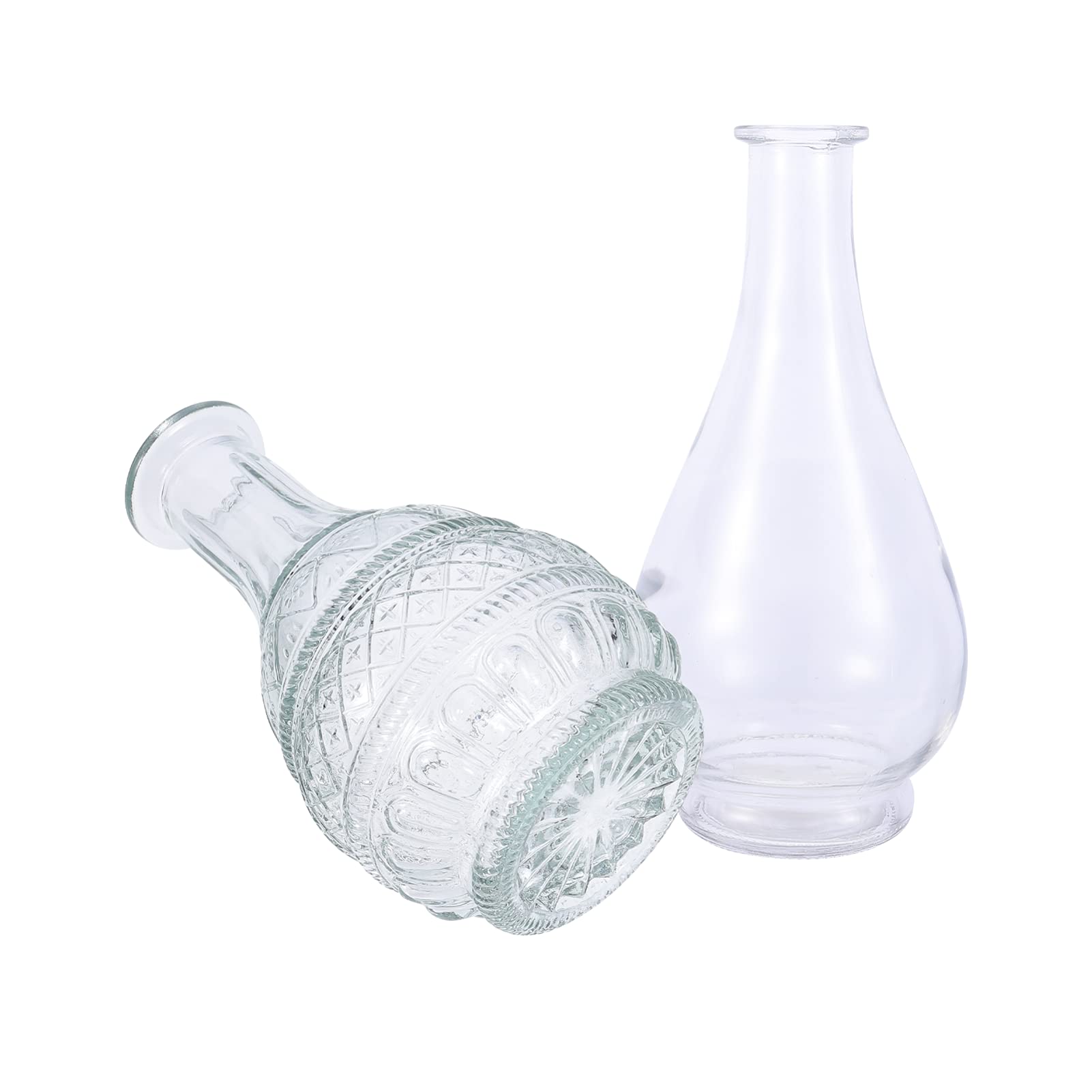 Vintage Glass Single Vase Set of 2 - Rustic Hand Blown Flower Vases for Table Centerpieces, Home Decor, Office, Wedding & Special Events - Perfect for Farmhouse, Boho & Modern Interior Design