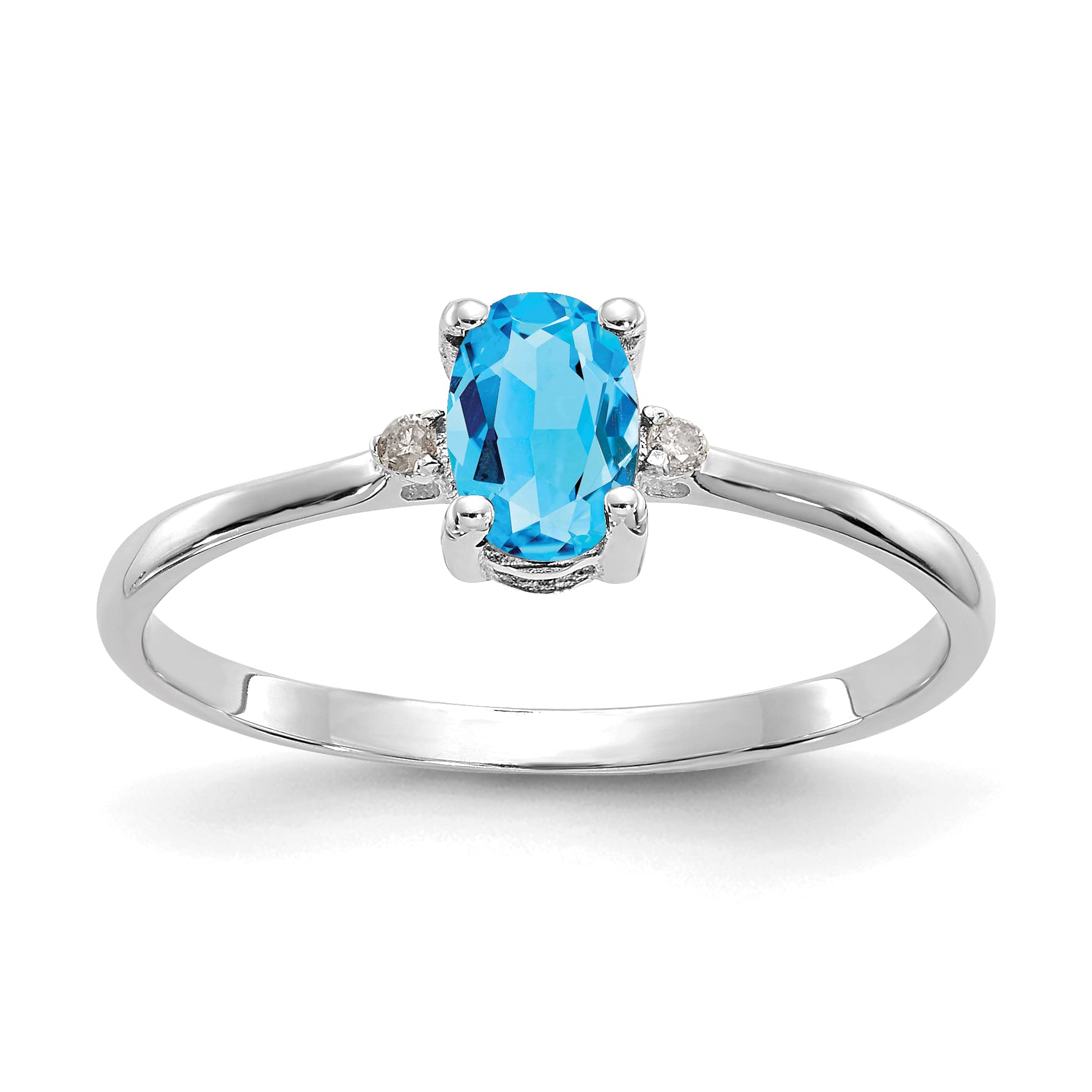10K White Gold Genuine Diamond & Blue Topaz Birthstone Ring - Size 6.0 | Elegant Jewelry Gift for Women, Anniversary & Special Occasions
