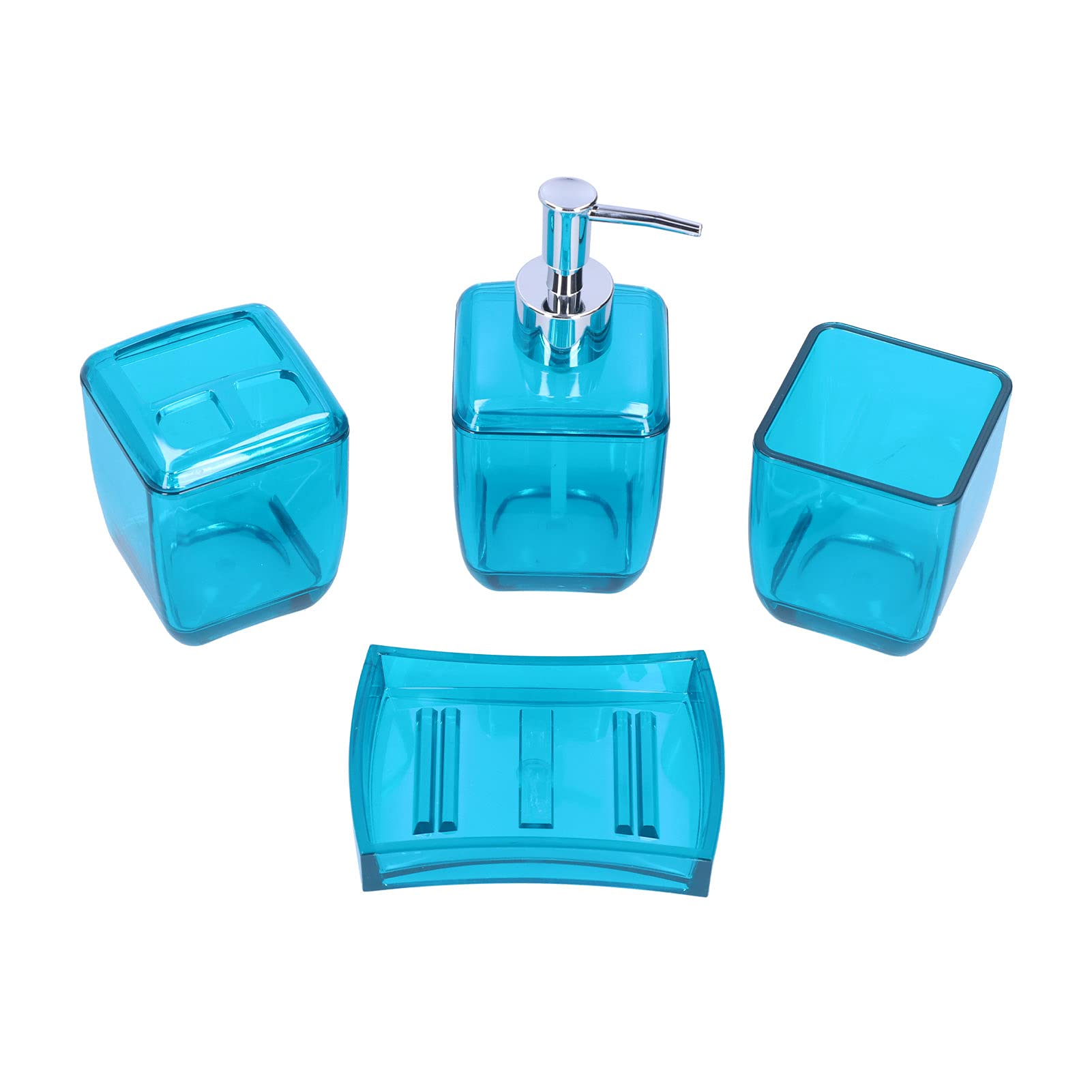 FTVOGUE 4-Piece Bathroom Set - Soap Dispenser with Pump, Toothbrush Holder, Mouthwash Cup & Soap Dish - Modern Bathroom Accessories for Sink Countertop Organization - Perfect for Home, Hotel, and Spa Decor