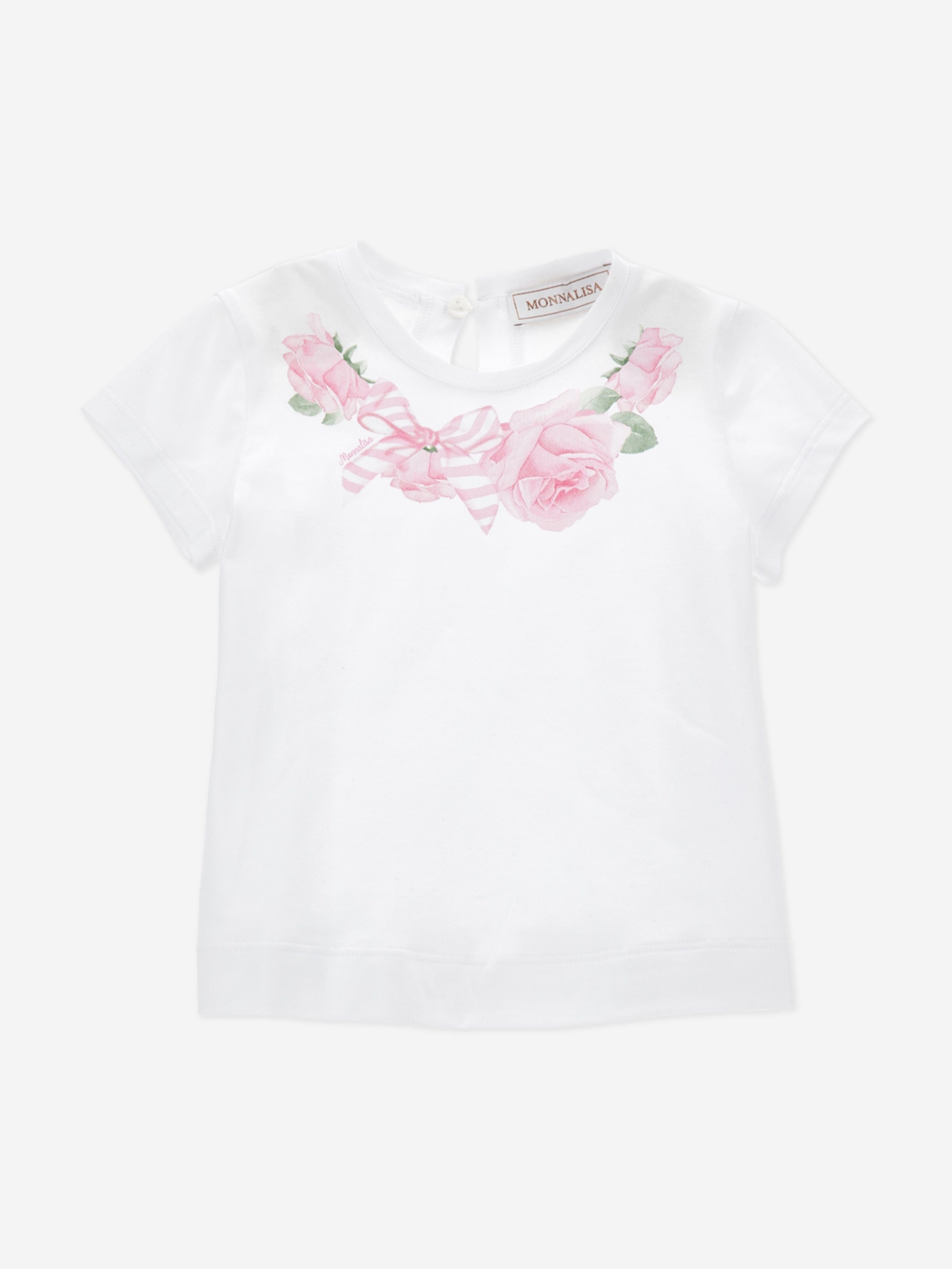 Adorable Baby Girls Rose Print White T-Shirt - Soft Cotton Tee for Toddlers, Playdates & Photo Shoots