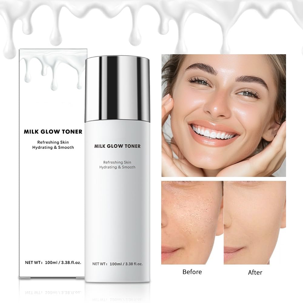 Hydrating Milk Toner Serum with Rice Bran Extract - Non-Greasy Milk Glow Toner for Smooth Skin, Reduces Fine Lines & Wrinkles (2PC) | Perfect for Daily Skincare Routine & Nighttime Hydration
