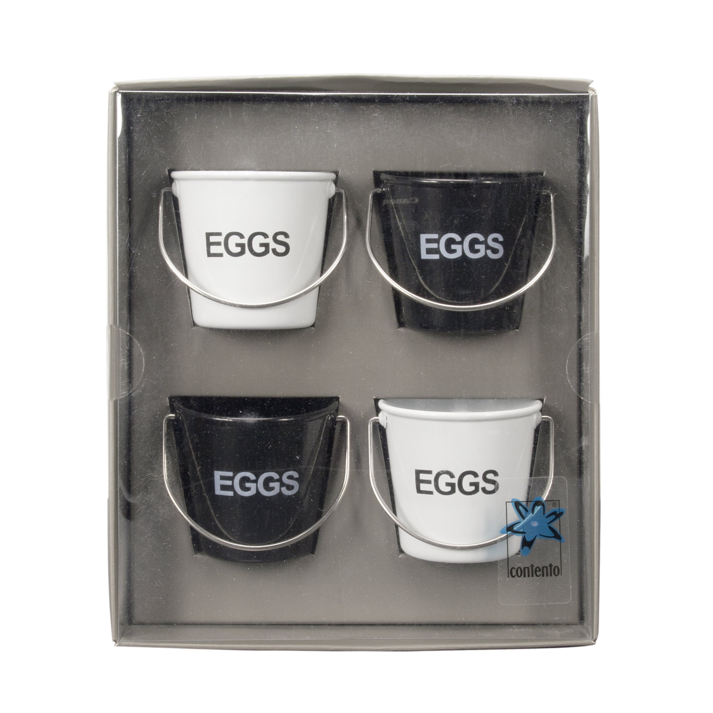 Contento Peggy Egg Cup Set - 2 White & 2 Black Ceramic Egg Holders for Breakfast, Kitchen Decor, and Easter Table Setting