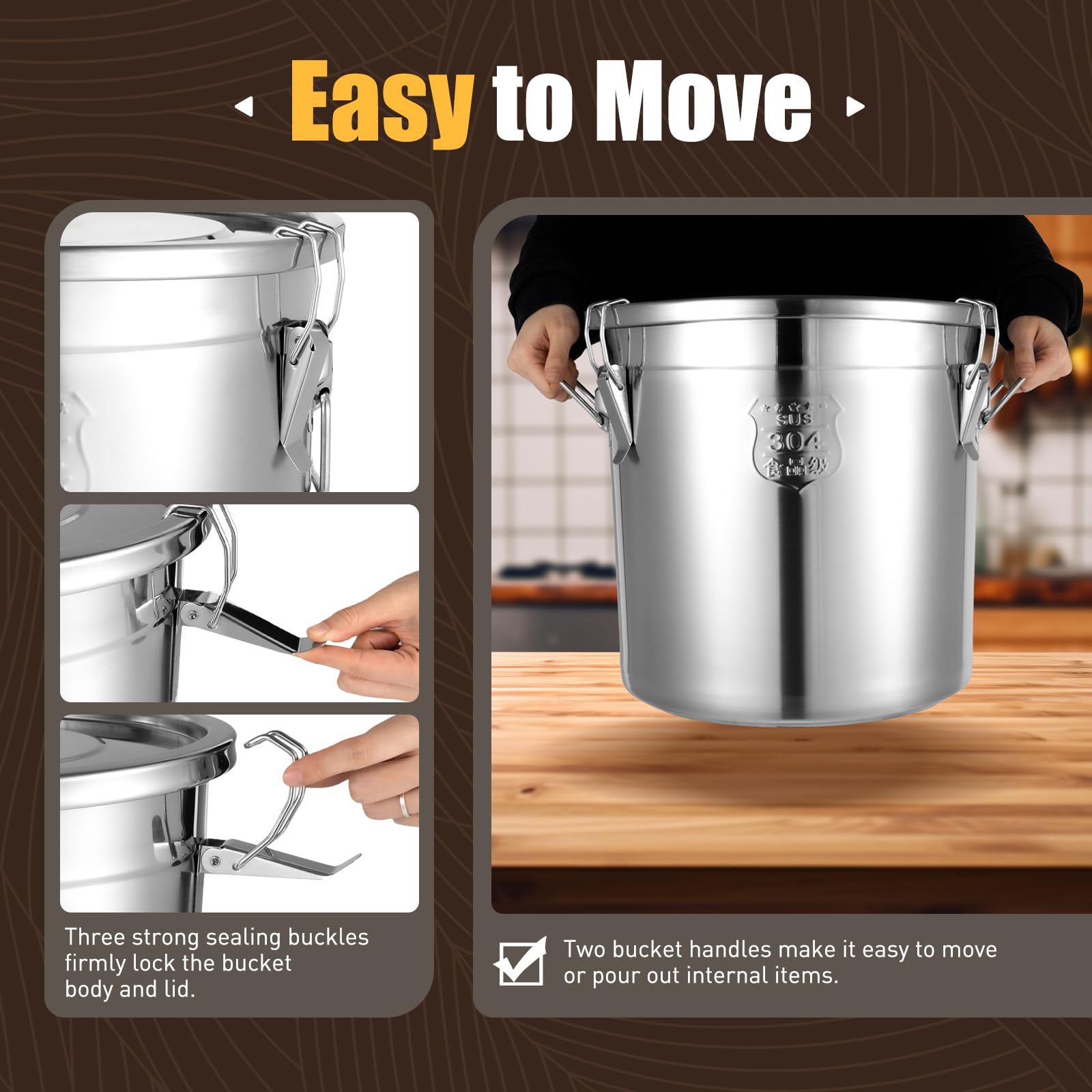 Premium 304 Stainless Steel Airtight Food Storage Canister - 33L Large Capacity Kitchen Container for Rice, Cereal, Grains & Dry Goods | Durable Metal Pantry Organizer with Secure Lid & Ergonomic Handles | Ideal for Home, Restaurant & Bulk Food Storage (Silver)