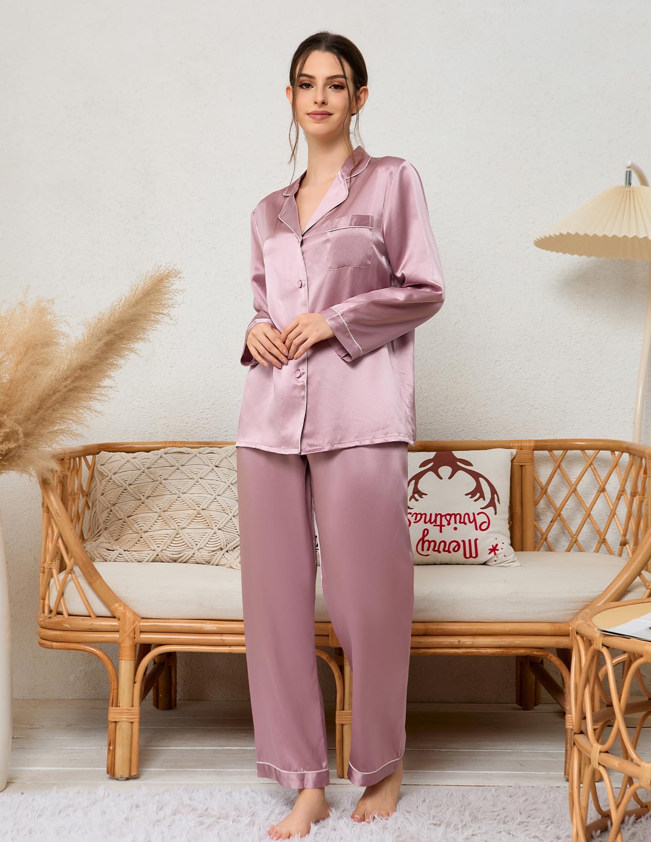 THXSILK 19 Momme Mulberry Silk Pajama Set for Women - Long Sleeve Button Down Sleepwear Nightwear | Soft & Breathable Silk PJs for Lounge, Sleep & Relaxation at Home