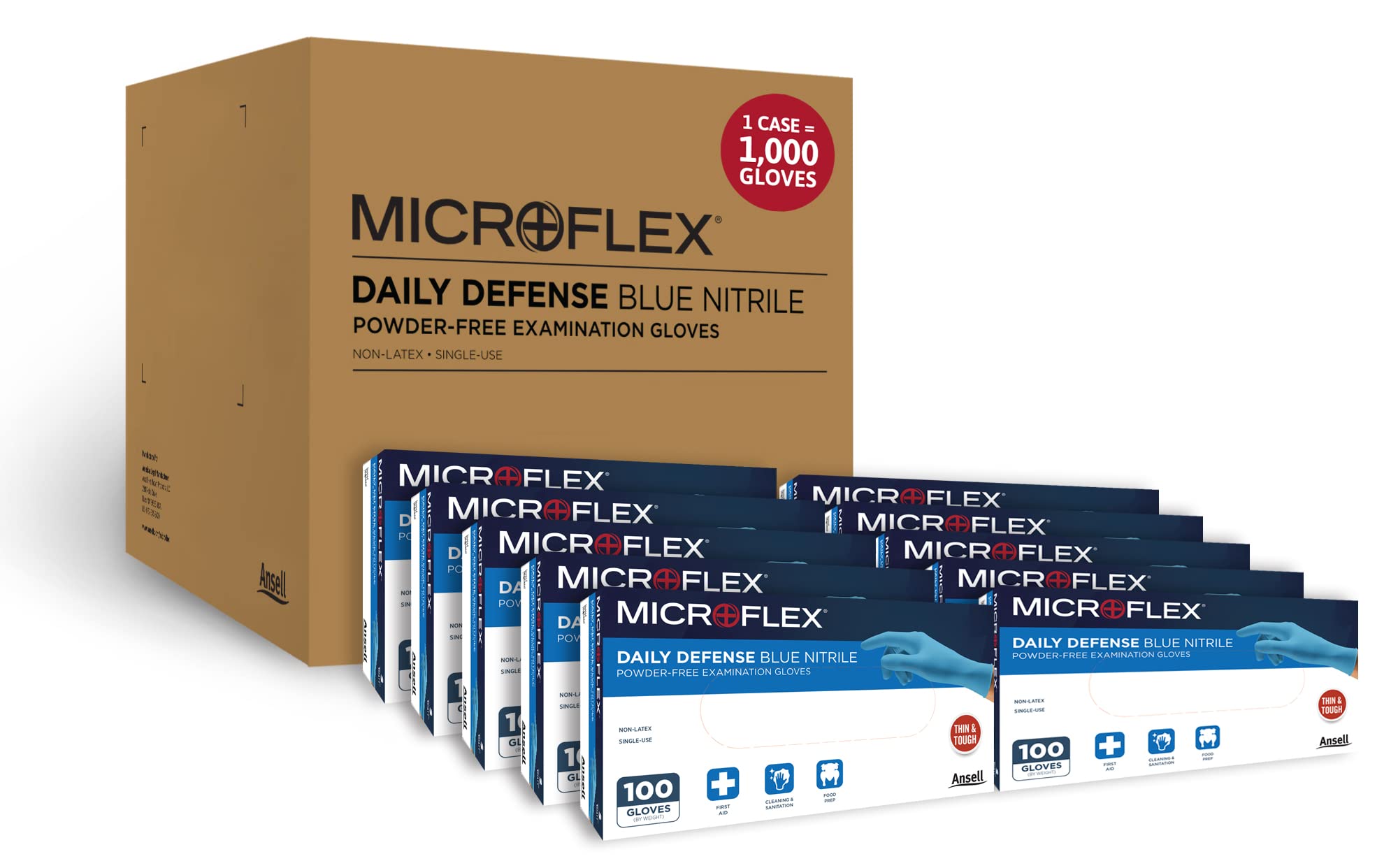 Microflex 10-733 Disposable Rubber Gloves - 100 Pack for Cleaning, Food Preparation, First Aid & Medical Use - Latex-Free, Durable & Comfortable for Kitchen, Hospital & Household Chores