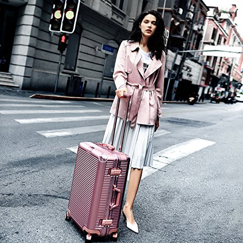 20 Inch Rose Gold Aluminum Frame Luggage - Durable PC Hardshell Spinner Suitcase with TSA Lock | Perfect for Air Travel, Business Trips & Vacation Carry-On