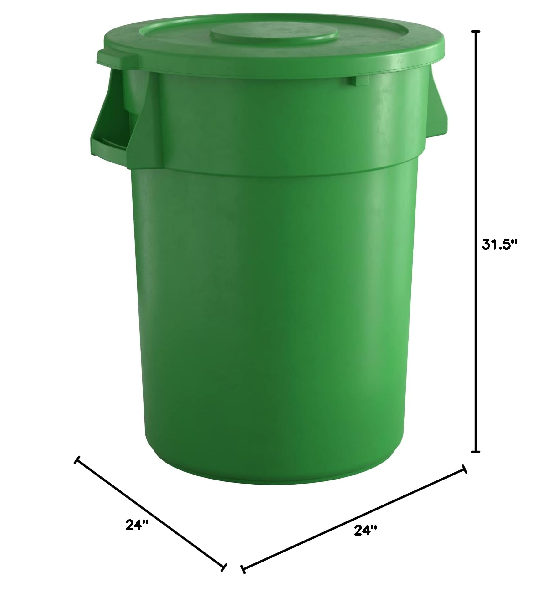 44 Gallon Green Round Commercial Trash Can with Lid - Heavy Duty Outdoor/Indoor Garbage Bin for Restaurants, Offices & Schools