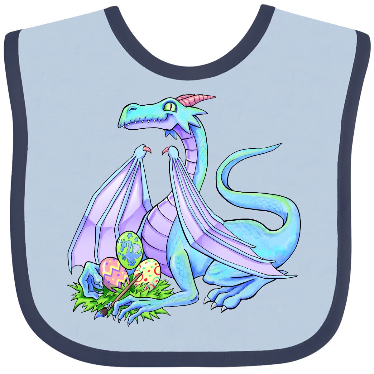 Inktastic Blue Easter Dragon with Painted Eggs Baby Bib - Soft Cotton Drool Bib for Infants & Toddlers - Perfect for Easter Celebrations, Photo Shoots & Holiday Gifts