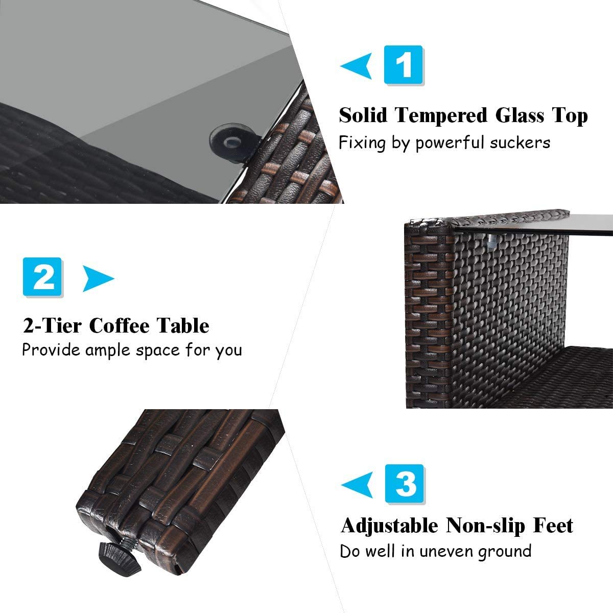 HappyGrill 4-Piece Outdoor Patio Furniture Set - Rattan Wicker Sectional Sofa with Coffee Table & Cushions - Perfect for Garden, Poolside, Backyard, and Balcony Relaxation