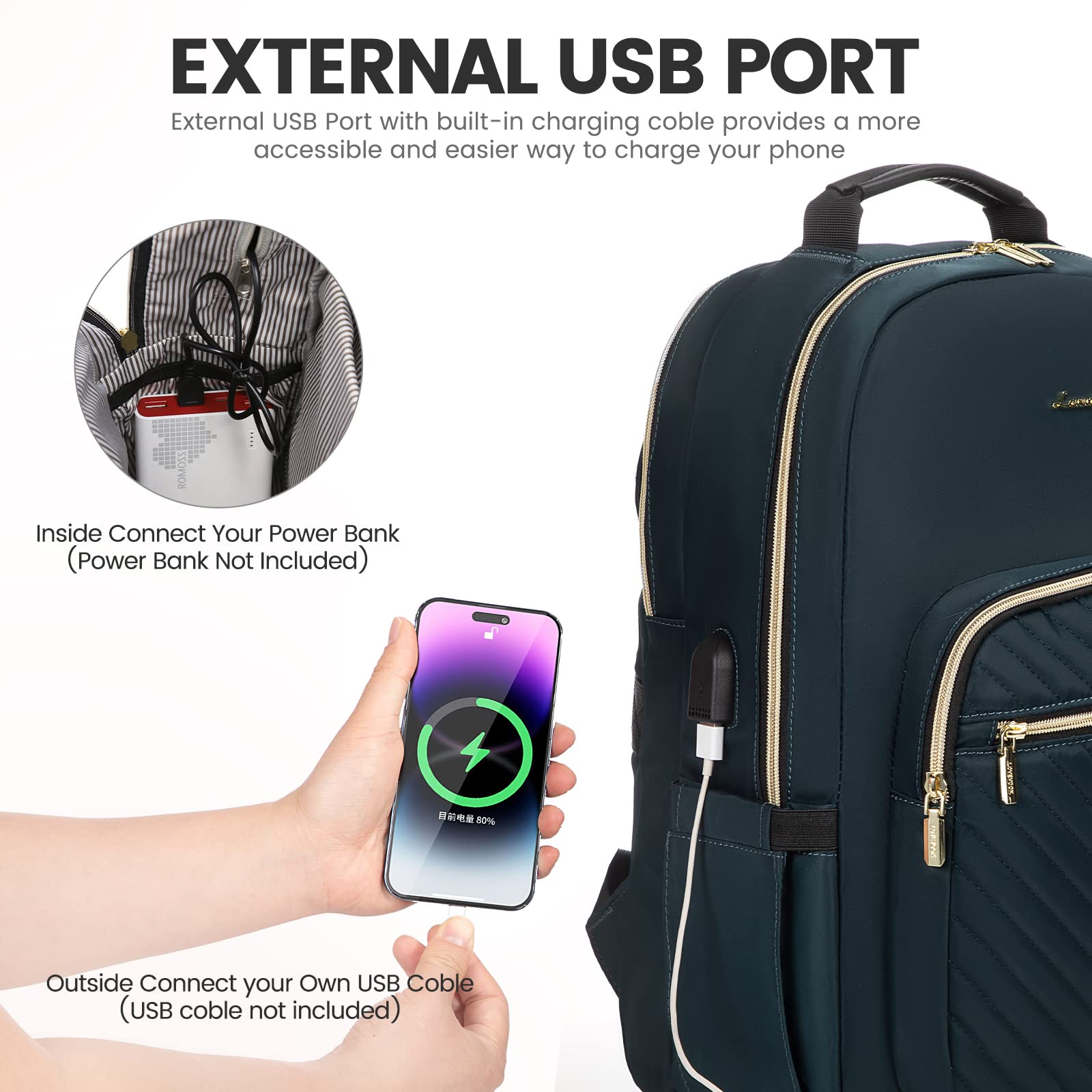 LOVEVOOK 17.3 Inch Waterproof Laptop Backpack for Women - Stylish USB Charging Travel Backpack Purse, Professional Business Work Bag for College, Teacher & Commuters - Perfect for Office, School & Airplane Carry-on (Blue-Green)