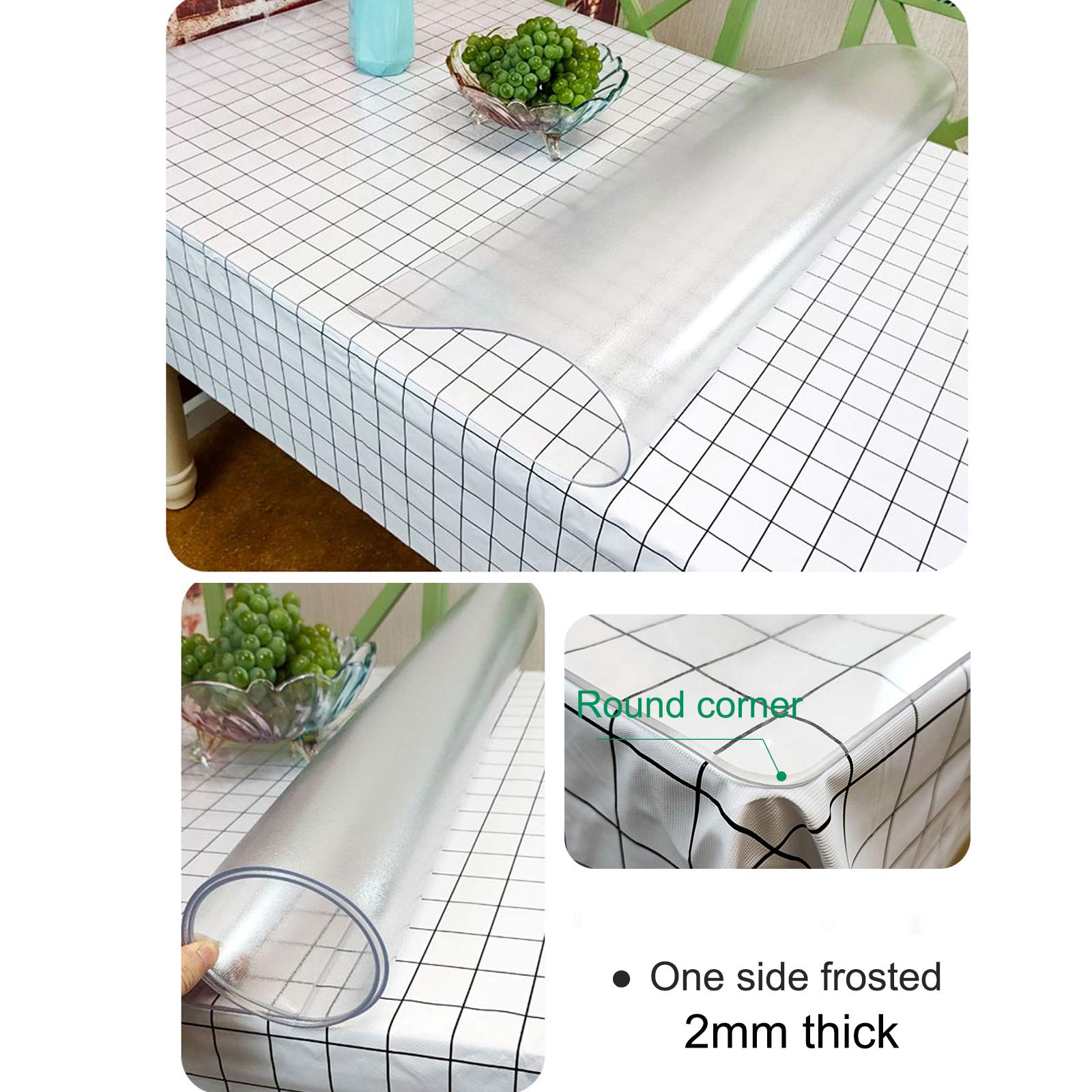 Frosted Clear PVC Table Cover Protector - 2mm Thick Transparent Tablecloth with 60° Bevel Edging - Waterproof & Scratch-Resistant - Perfect for Writing Desk, Coffee Table, Countertop (90x180cm/35x71in) - Ideal for Home, Office & Restaurant Use