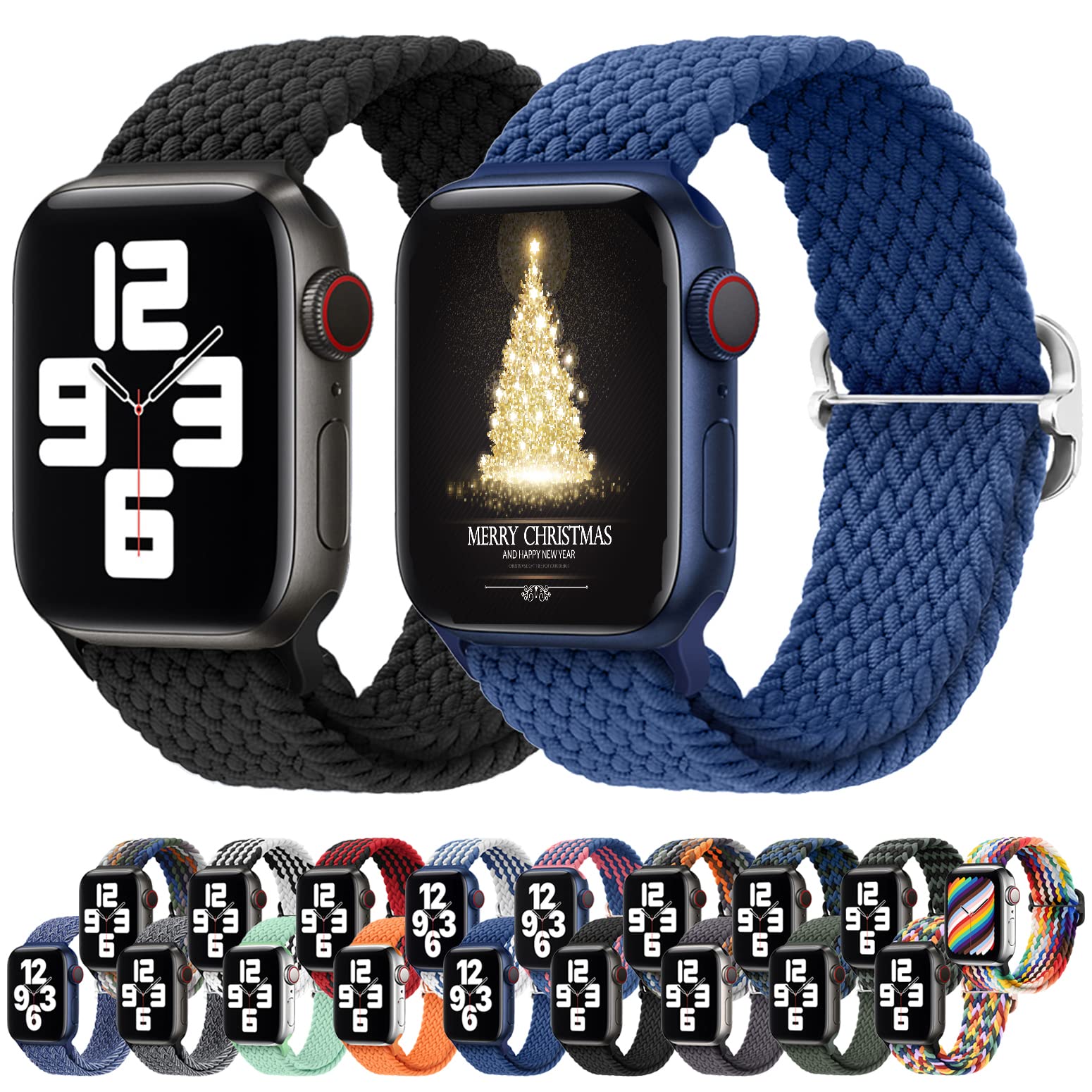 Atenzol Braided Solo Loop Stretchable Watch Band Compatible with Apple Watch 38mm 40mm 41mm 42mm 44mm 45mm 49mm - Adjustable Elastic Sport Wristband for iWatch Ultra Series 8/7/6/SE/5/4/3/2/1 - Perfect for Gym, Running & Everyday Wear