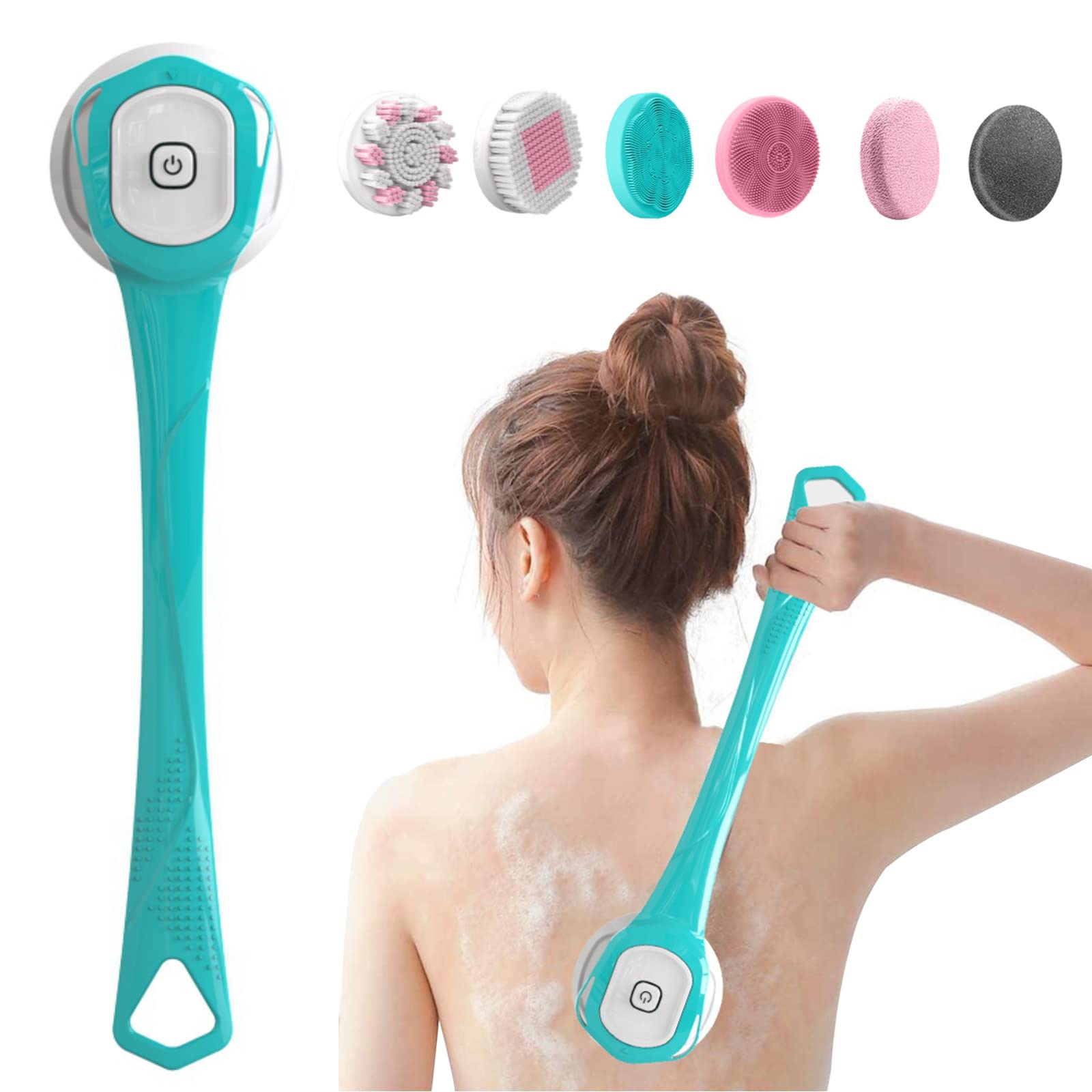Rechargeable Electric Body Brush - Long Handle Shower Scrubber for Exfoliation & Massage (Blue) - Perfect for Spa & Home Use