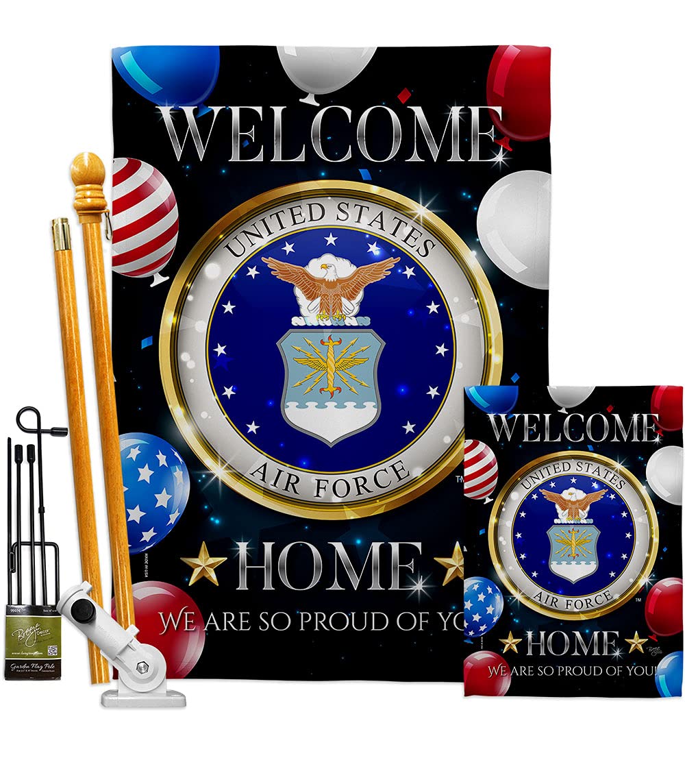 USAF Welcome Home Garden Flag Kit - Double-Sided 28x40 Inch American Military Veteran Yard Banner | Patriotic Home Decor for Armed Forces, Retirees & Military Families | Made in USA - Perfect for Front Yard, Porch & Outdoor Displays