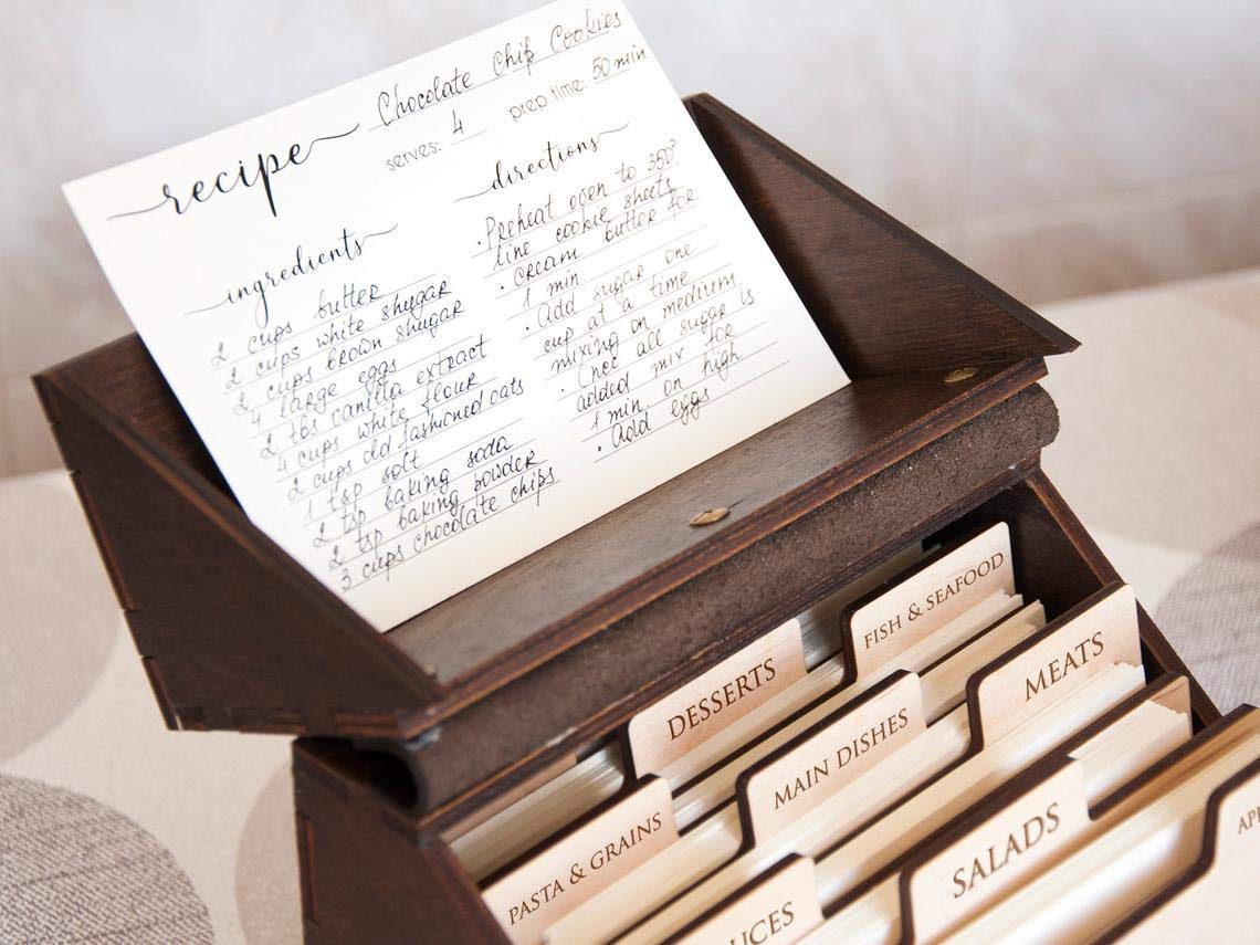 Personalized Wooden Recipe Box with Dividers & Engraved 4x6 Recipe Cards - Custom Kitchen Décor Gift for Mom, Grandmother, Bridal Shower & Wedding - Perfect for Organizing Family Recipes & Handwritten Cooking Traditions
