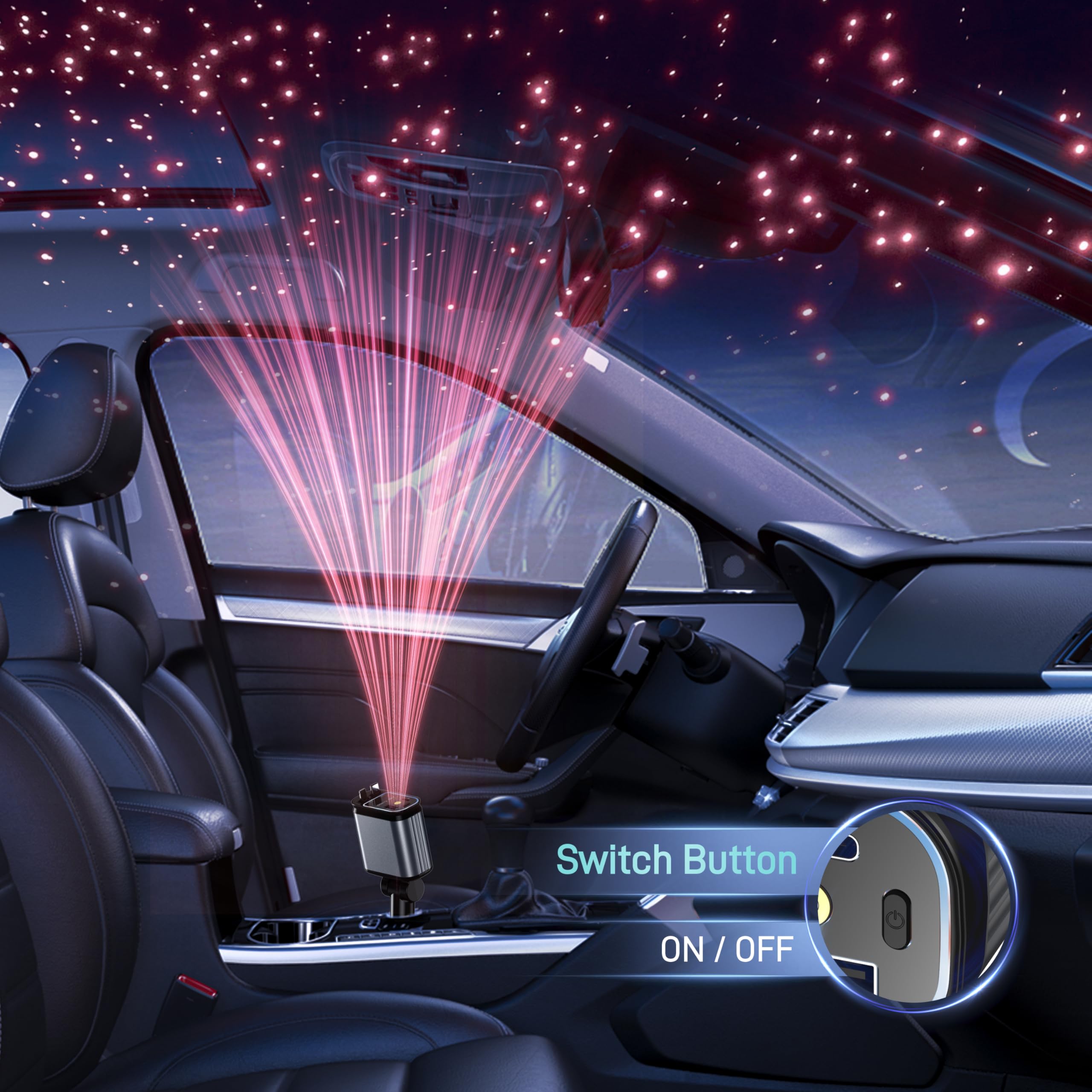 69W Fast Car Charger 4-in-1 with Starry Light - USB-C & Dual Cord - for iPhone 15/16 & Android - Perfect for Road Trips