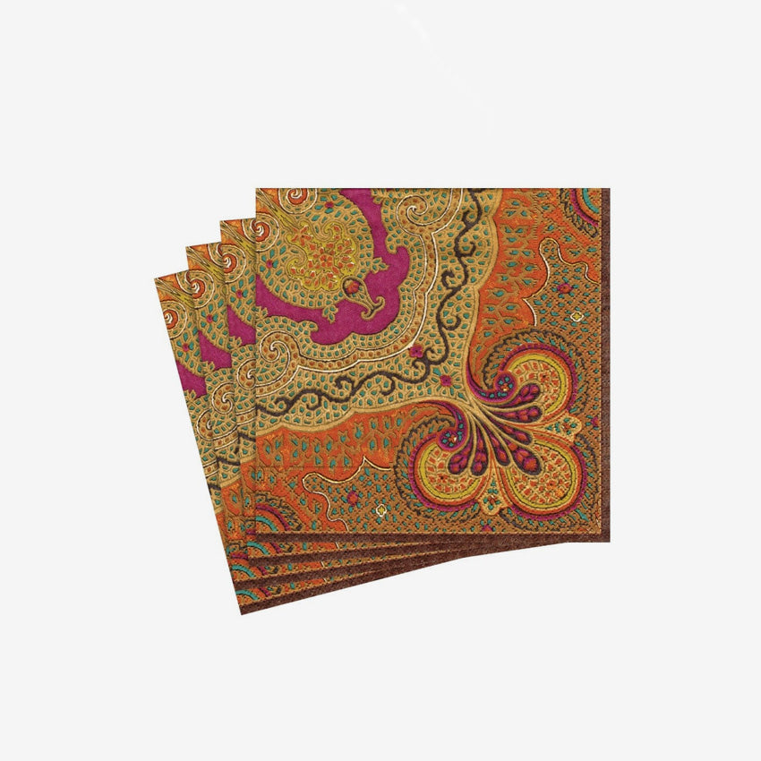 Caspari Jaipur Spice Printed Cocktail Napkins - 50 Count, Vibrant Indian Design for Parties, Weddings & Home Decor