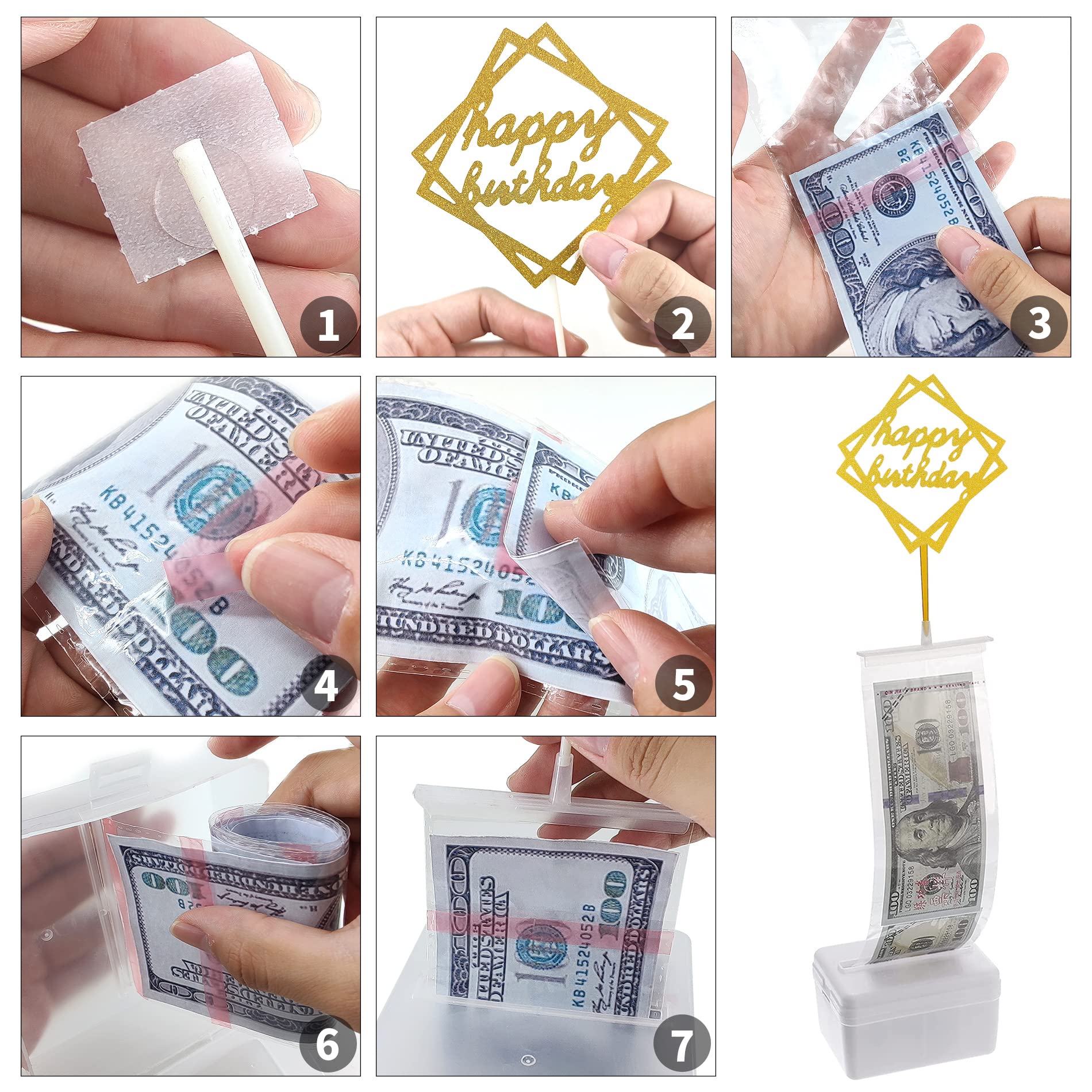VAIIEYO Money Cake Box - Clear Pull Out Money Cake Kit with Gold Topper & 20 Transparent Bags for Birthday Party Decorations | Perfect for Surprise Cash Gifts, Graduation Celebrations & Special Occasion Cakes