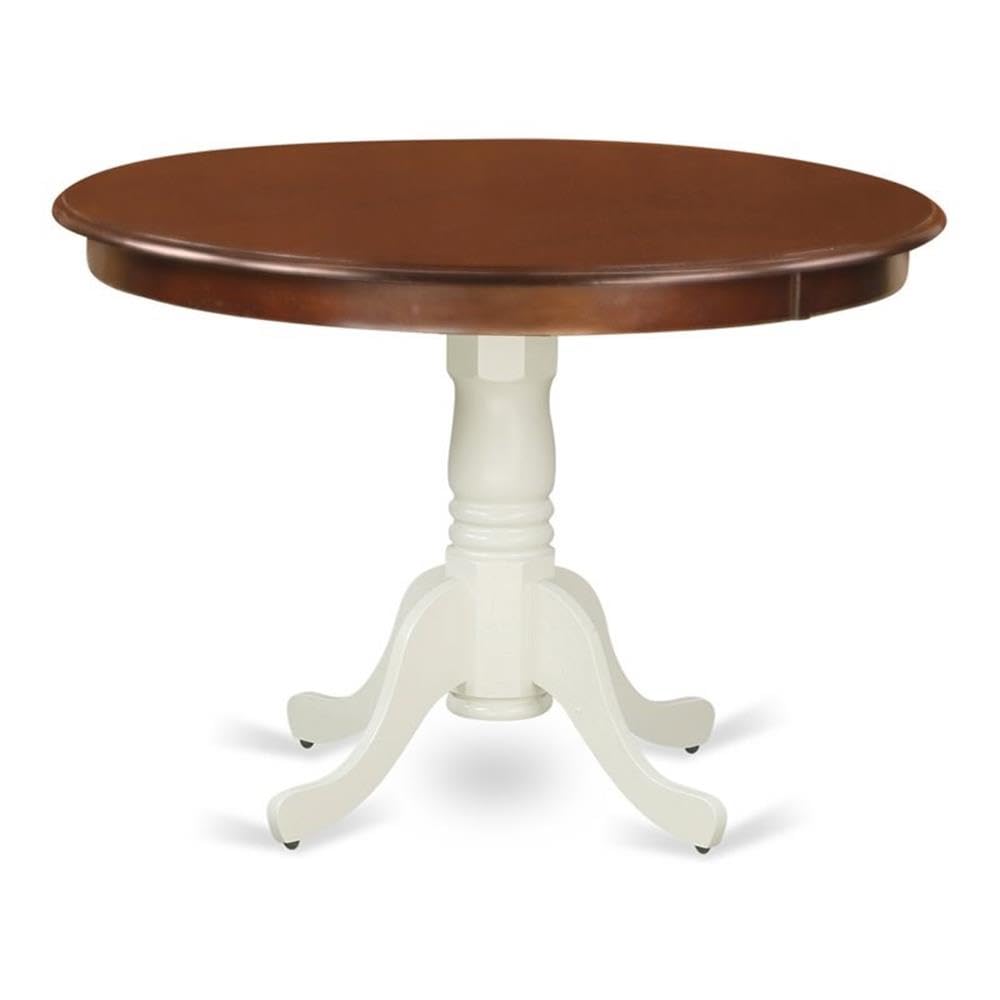 East West Furniture HLT-MLW-TP Hartland 42 Inch Round Dining Table with Pedestal Base - Mahogany & Linen White Finish - Perfect for Kitchen, Breakfast Nook or Small Space Dining Room