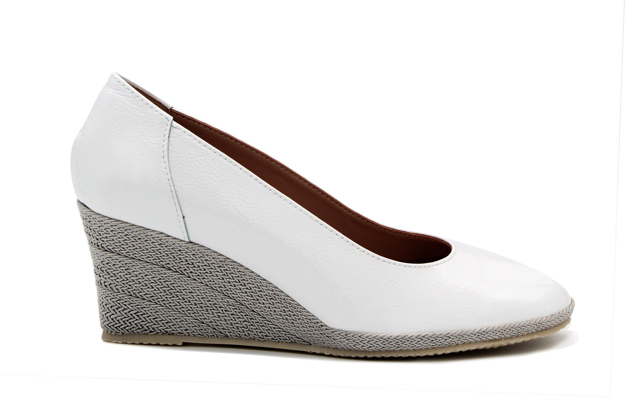 Bruno's White Patent Leather Wedge Heel Shoes for Women - Elegant & Comfortable Dress Shoes for Office, Party & Wedding Occasions