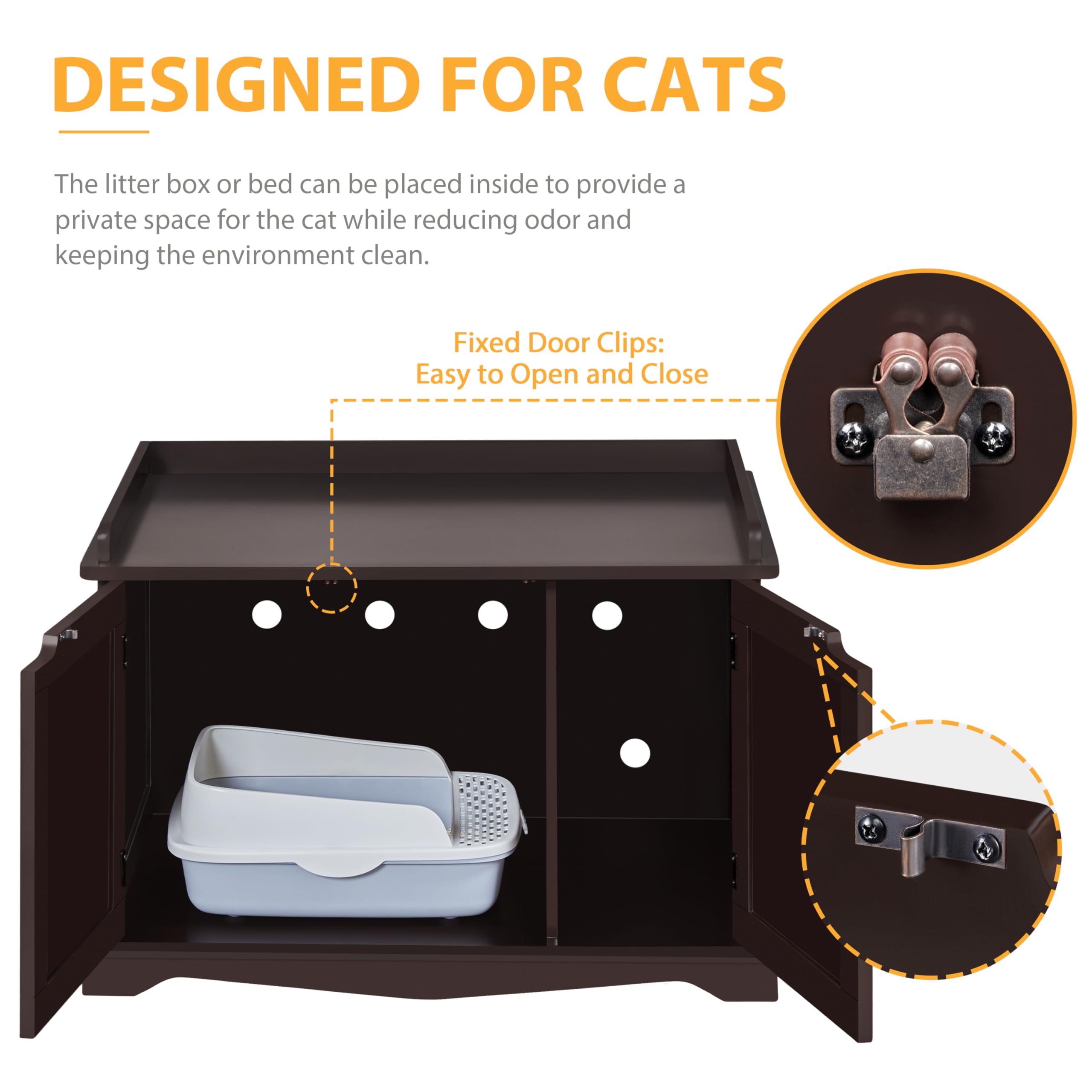 Yaheetech Wooden Cat Litter Box Enclosure - Hidden Cat Washroom Cabinet with Storage, Indoor Cat Litter Box Furniture for Large Cats, Decorative Pet Side Table & Bench - Espresso Finish | Perfect for Small Spaces, Living Rooms & Pet-Friendly Homes