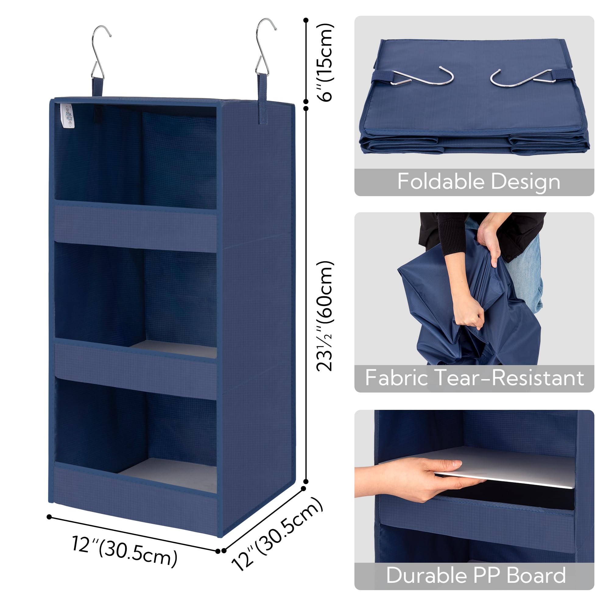 GRANNY SAYS 3-Tier Hanging Closet Organizer - Collapsible Storage Shelves for Nursery, Bedroom & Closet - Space Saving Navy Blue Organizer (29.5