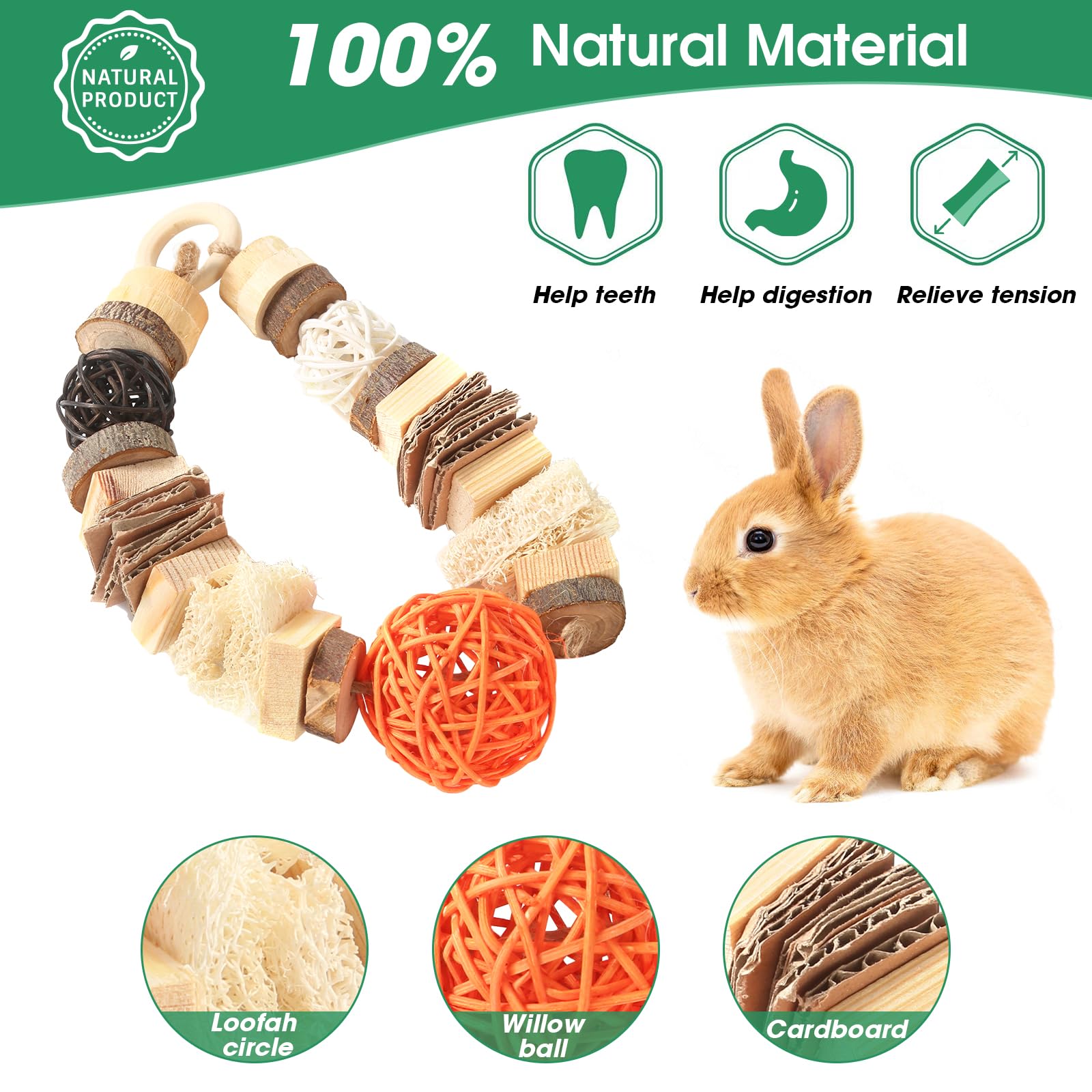 Natural Wood Chew Toys for Guinea Pigs, Rabbits, Chinchillas & Small Pets - Hanging Teeth Grinding Enrichment Toys for Cage Boredom Relief | Perfect for Small Animal Dental Health & Playtime Stimulation