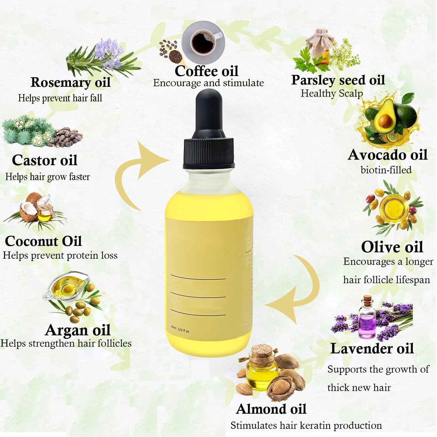 Organic Vegan Hair Growth Oil with Castor & Argan Oil - Natural Treatment for Dry, Damaged & Thin Hair - Promotes Thicker, Healthier Locks - Perfect for Daily Scalp Massage & Overnight Hair Repair
