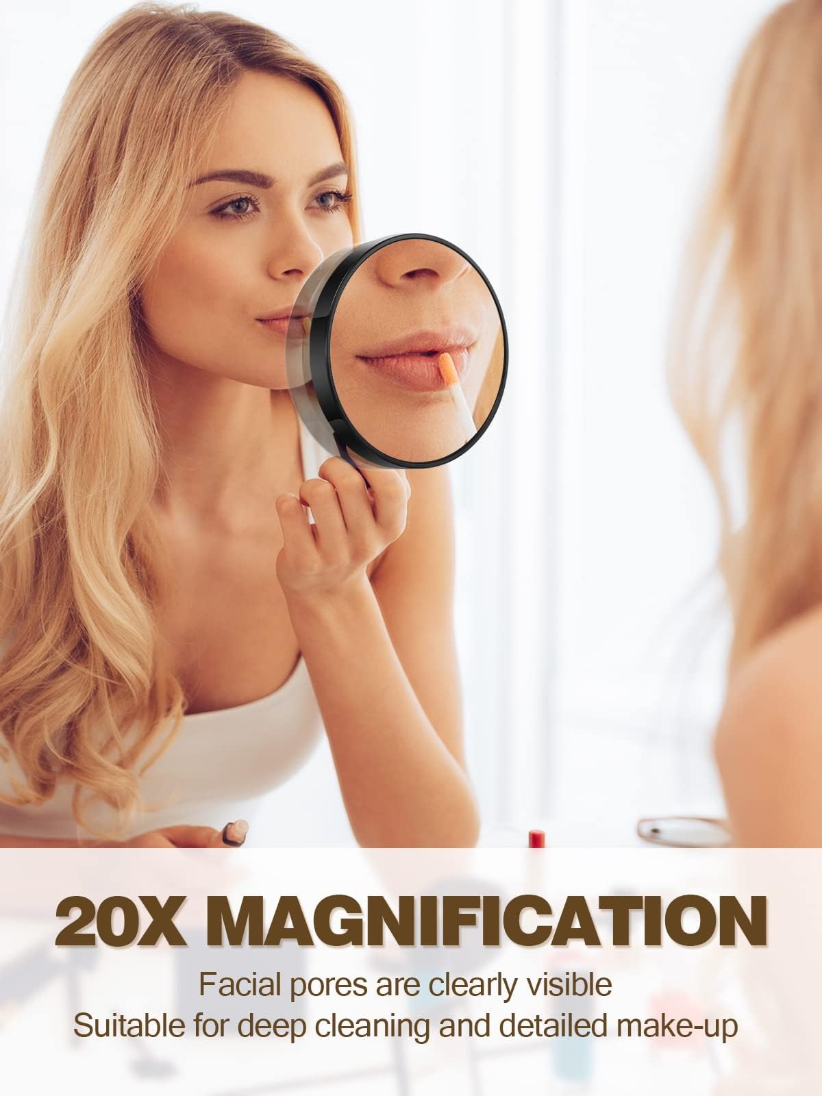 20X Magnifying Mirror with 2 Suction Cups - 3.5 Inch LED Makeup Mirror with Slant Tweezers, Black - Perfect for Eyebrow Plucking, Makeup Application & Skincare Routine