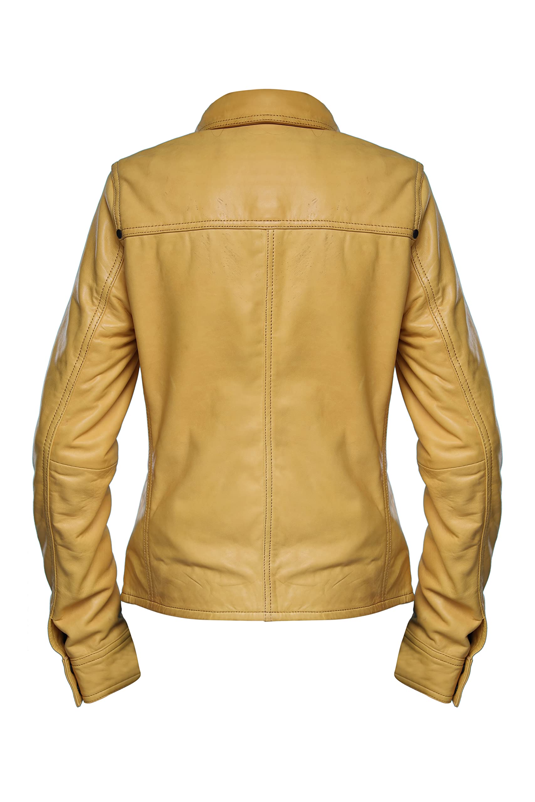 Jild Women's Button Front Lambskin Leather Jacket Shacket - Long Sleeve Casual Shirt Jacket with Bust Pocket | Perfect for Fall Layering, Date Nights & Office Wear