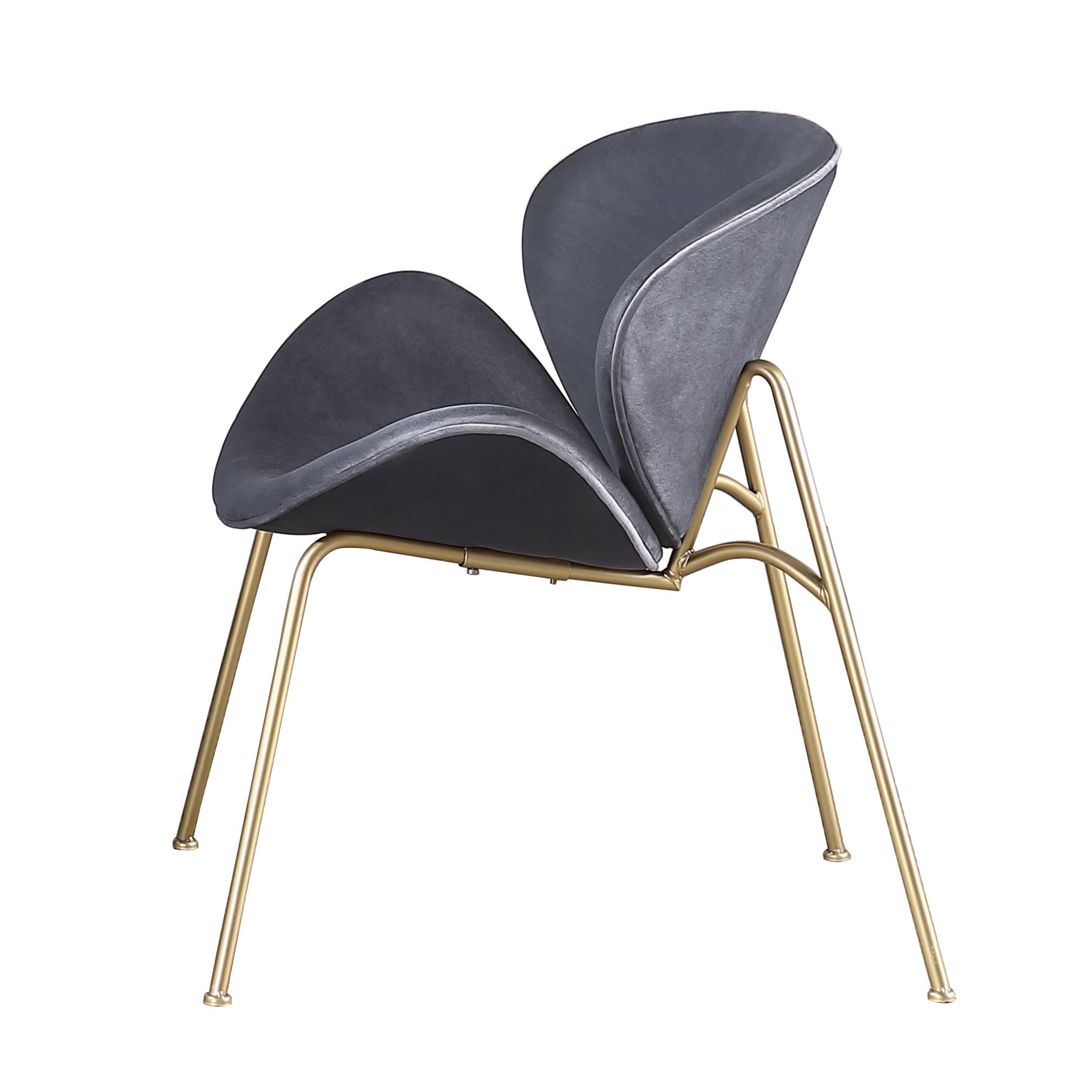 Yoluckea Velvet Vanity Chair Set of 2 - Modern Upholstered Living Room Chairs with Gold Metal Legs, Elegant Makeup Desk & Dining Side Chair with Arced Seat & Back - Perfect for Bedroom, Kitchen, Dining Room & Home Office Decor (Grey)