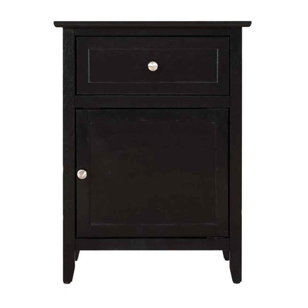 Glory Furniture Izzy 1-Drawer 1-Door Nightstand in Black - Modern Bedside Table for Bedroom Storage & Organization