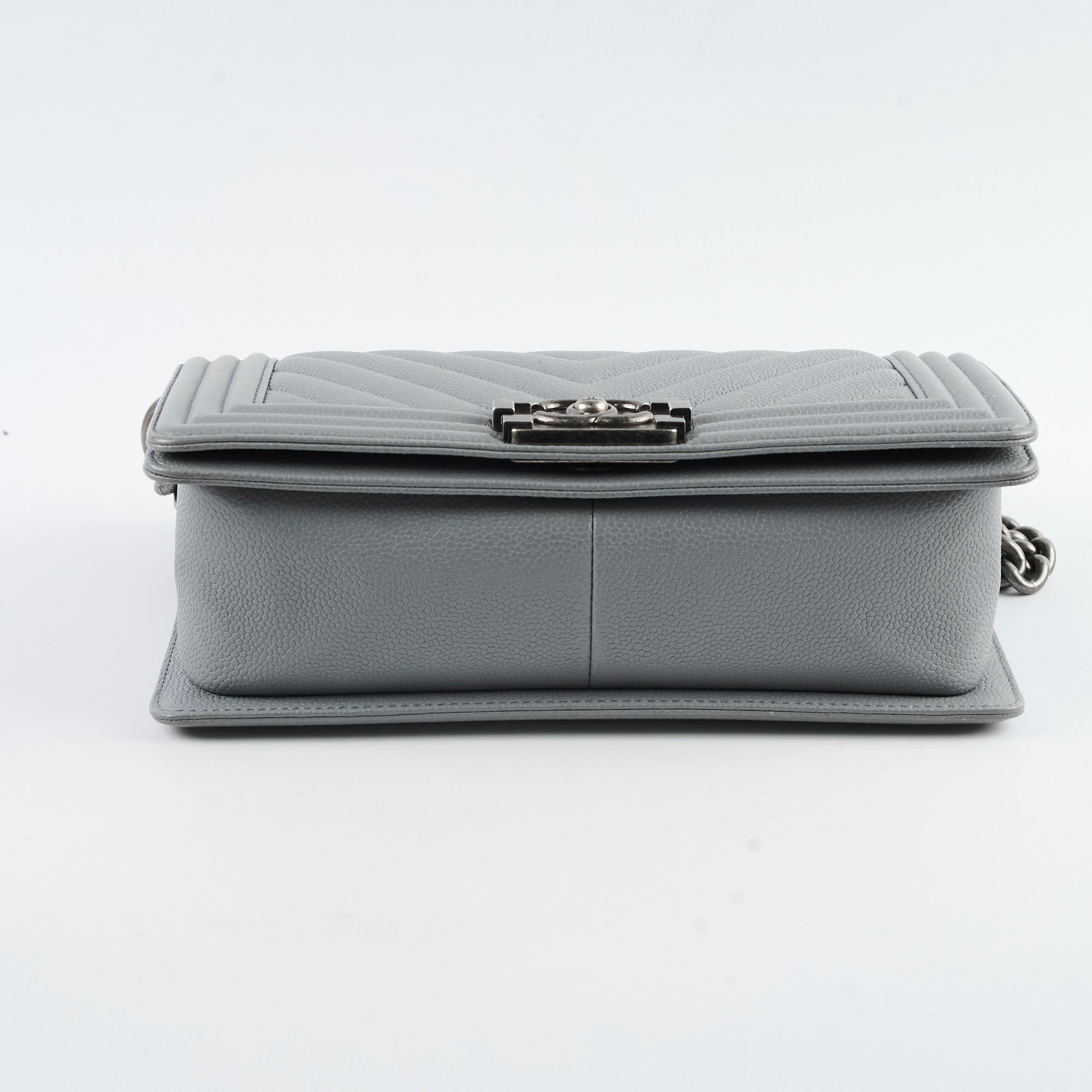 Chanel Old Medium Chevron Boy Bag in Grey Caviar Leather - Luxury Designer Handbag for Women, Perfect for Evening Events & Special Occasions