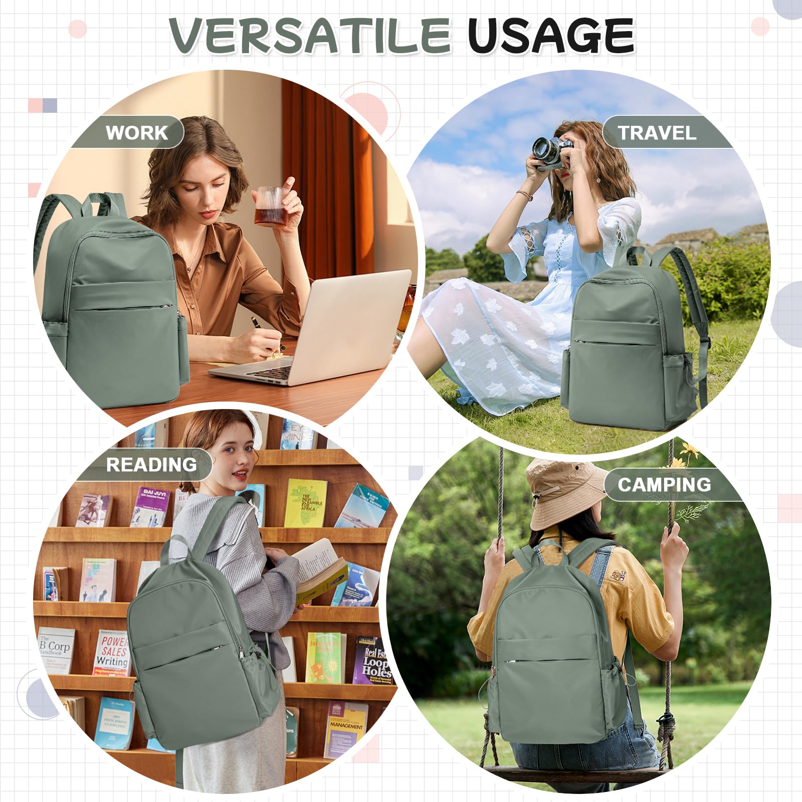 Stylish Anti-Theft Laptop Backpack for Women & Men - Durable Travel Backpack with Laptop Compartment for College, Work & Teachers - Perfect for Commuting, Business Trips & School Use - Green