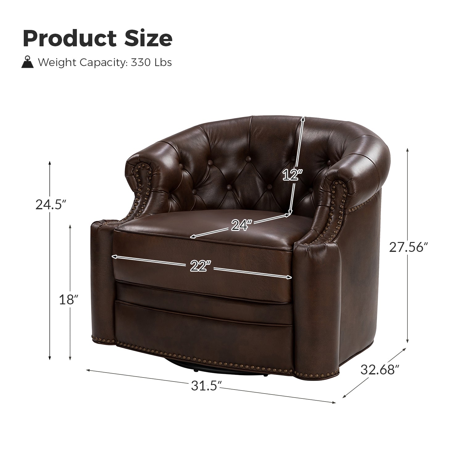 Alonso Classic Chesterfield Genuine Leather Swivel Chair - Premium Office Chair with Button Tufted Back & 360° Rotation - Perfect for Home Office, Study Room & Executive Workspace