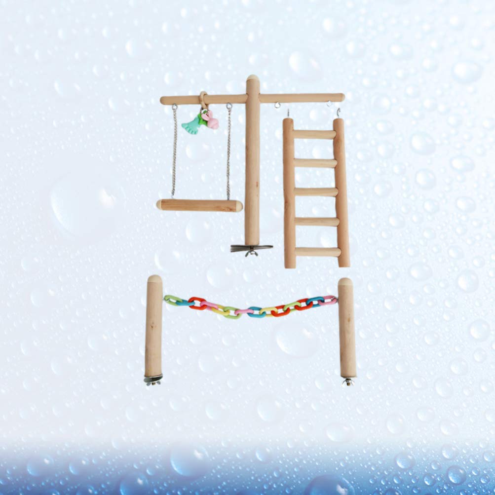 Balacoo Wooden Chewing Toy for Parrots - 1 Set Playground with Swing, Tearing & Gnawing Toys for Birds - Perfect for Cage Enrichment & Stress Relief