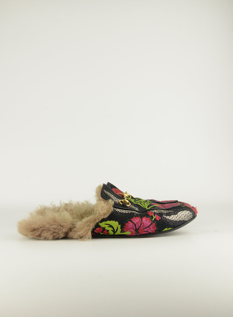 Gucci Princetown Floral Embroidered Leather Slippers - Women's Size 40 (US 9) - Luxury House Shoes for Home & Lounging