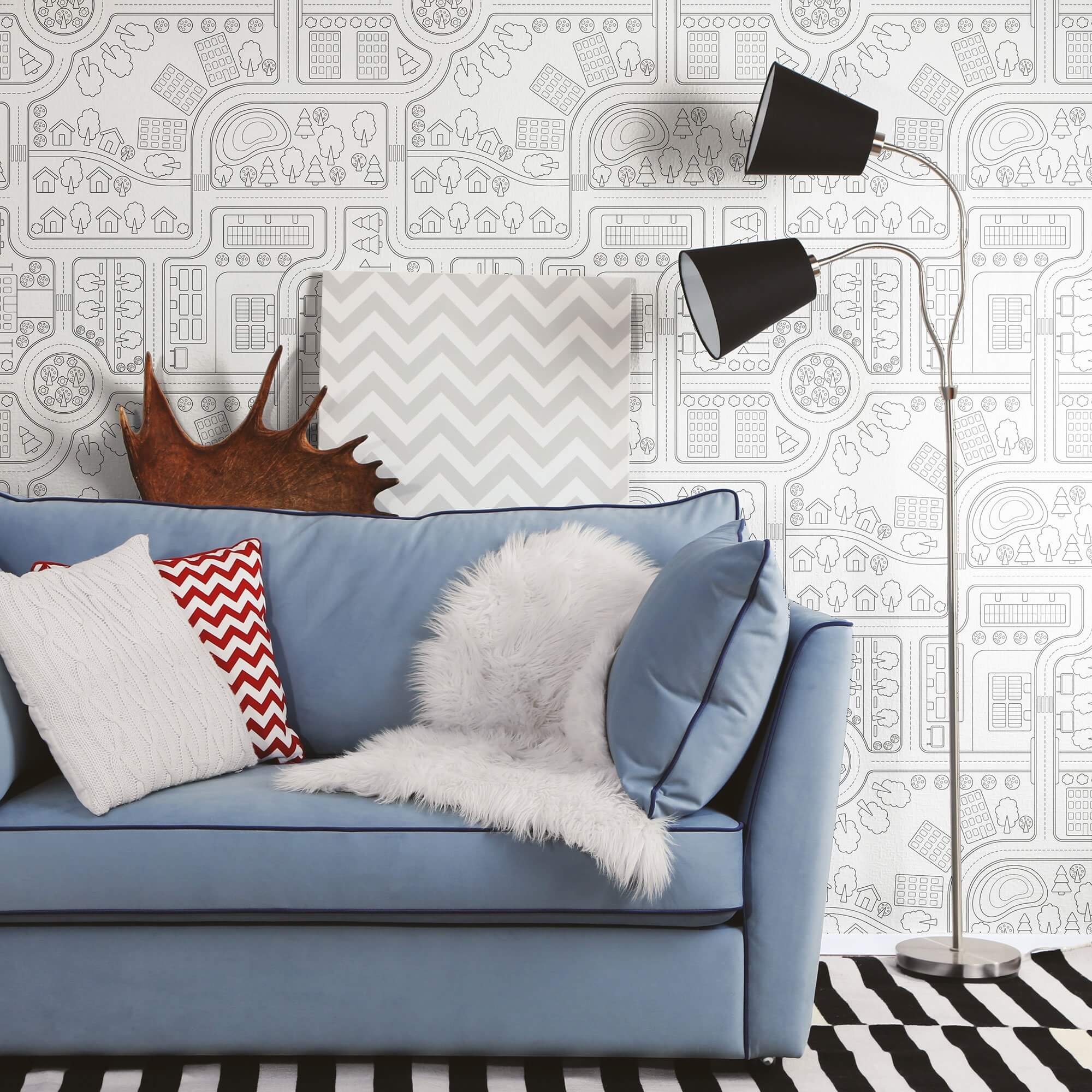 Black City Themed Peel and Stick Removable Wallpaper - Self-Adhesive Decorative Wall Covering for Bedroom, Living Room, Office - Easy to Install & Remove Without Damage
