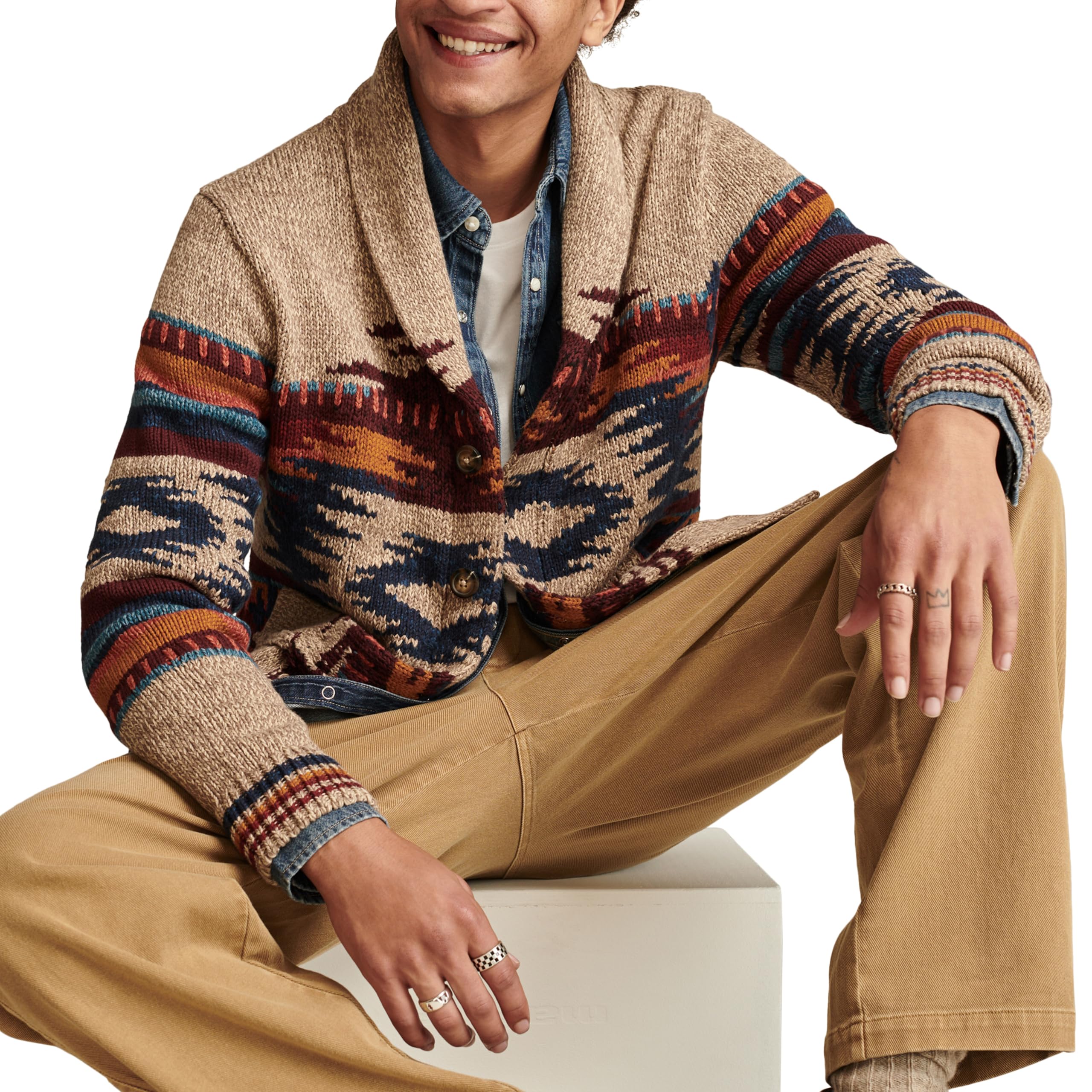 Lucky Brand Men's Southwest Shawl Cardigan - Soft & Stylish Knit Sweater for Casual Wear, Fall & Winter Fashion | Cozy Layering for Outdoors, Office & Date Nights