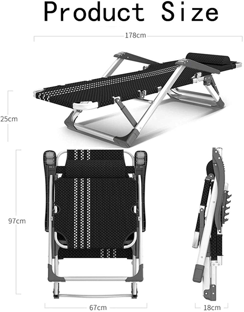 White & Black Adjustable Folding Outdoor Lounge Chair with Cushion - Garden Recliner, Sun Lounger for Poolside, Beach, Patio, Camping & Backyard Relaxation | Weather-Resistant Comfort for Outdoor Living