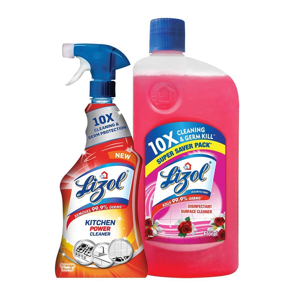 Lizol Disinfectant Surface & Floor Cleaner Liquid, Floral Scent - 975ml | Lizol Kitchen Power Cleaner Spray - 450ml | Multi-Purpose Cleaning for Home, Kitchen & Bathroom