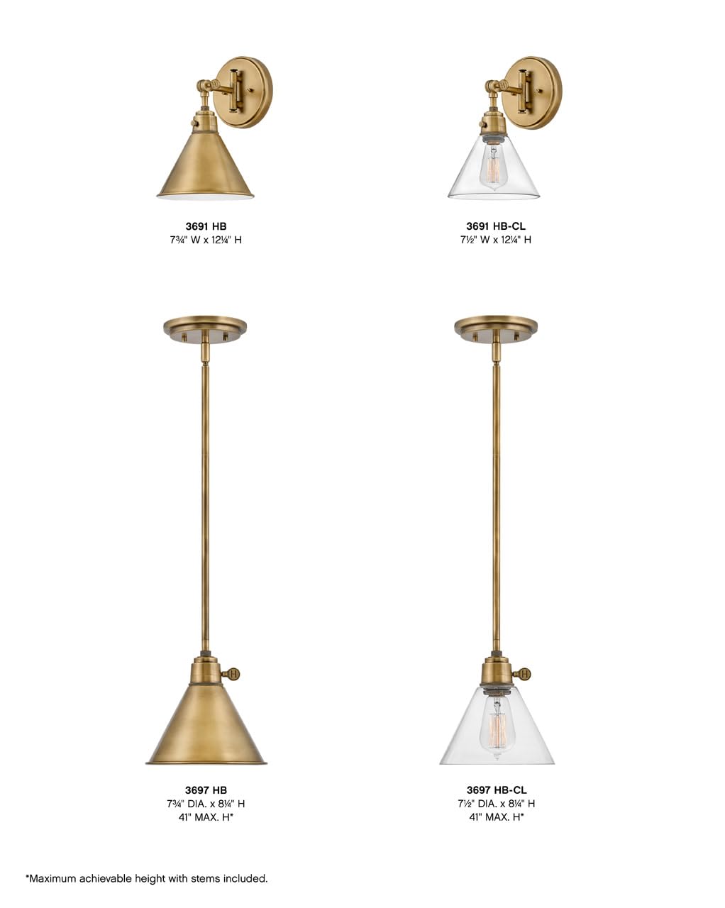 Hinkley Arti 3691HB-CL Adjustable Wall Sconce Light - Heritage Brass Finish with Clear Glass Shade - Single Pivot Point & On/Off Switch - Perfect for Bedroom, Hallway, or Entryway Lighting