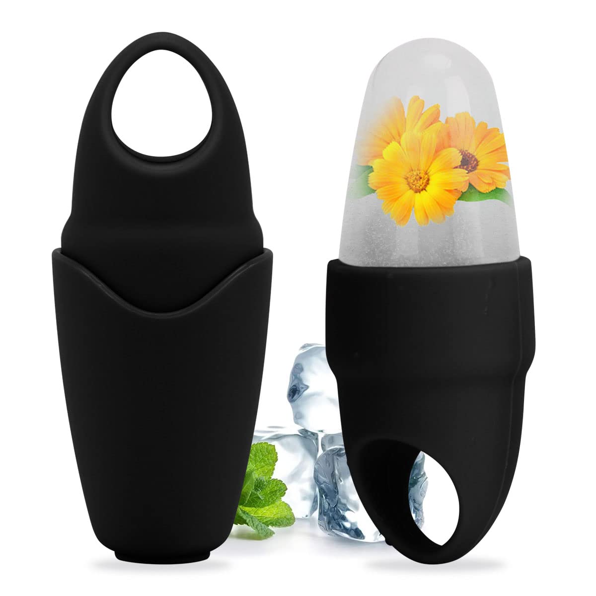 Small Ice Roller for Face & Eye - Cooling Facial Massage Tool for Skin Care, Gua Sha & Fine Lines Reduction | Silicone Ice Mould for Beauty Routine | Perfect for Morning De-Puffing & Post-Workout Skin Soothing (Black)